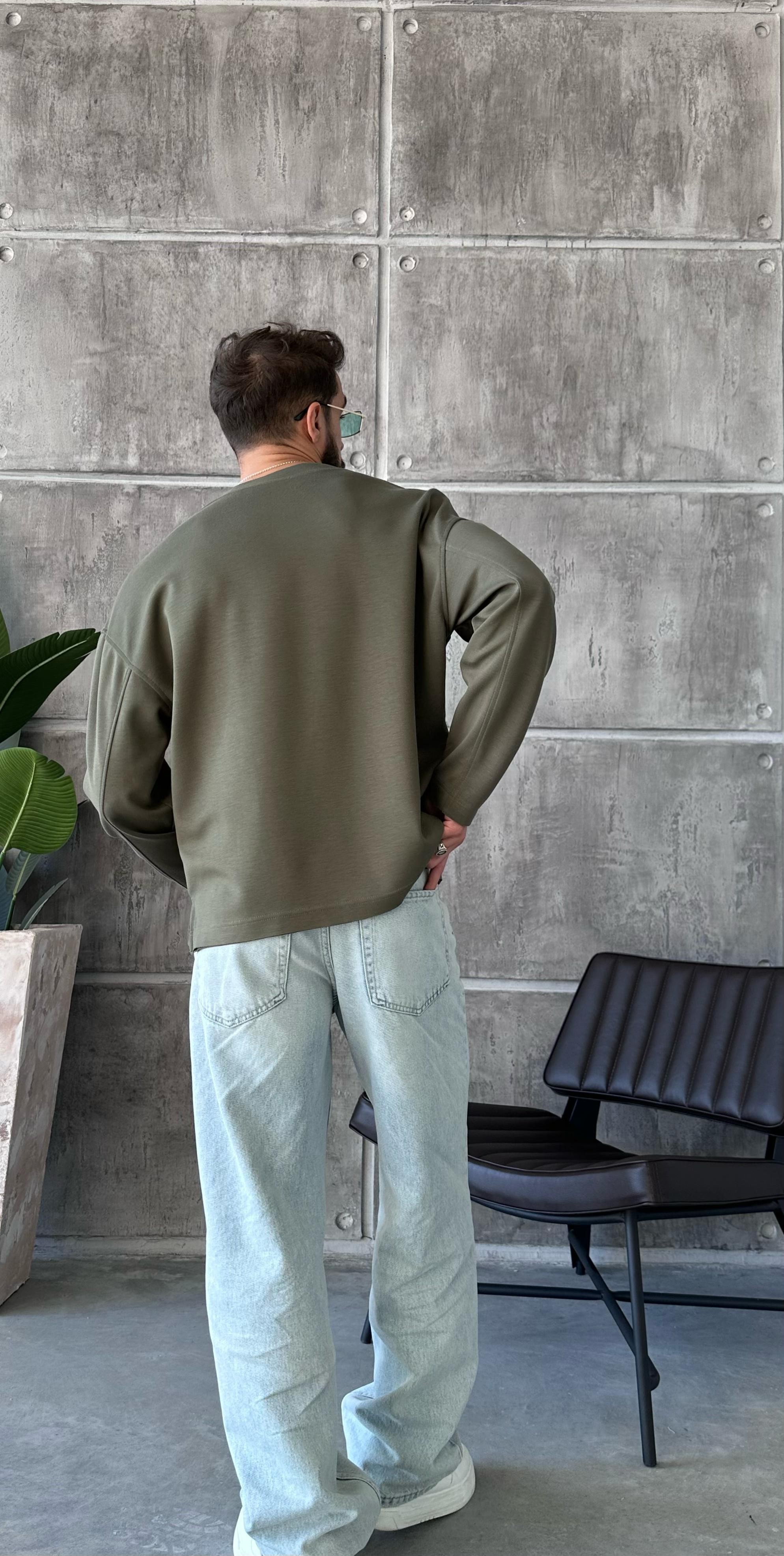 TR1022 Oversize Modal Kumaş Sweat Haki
