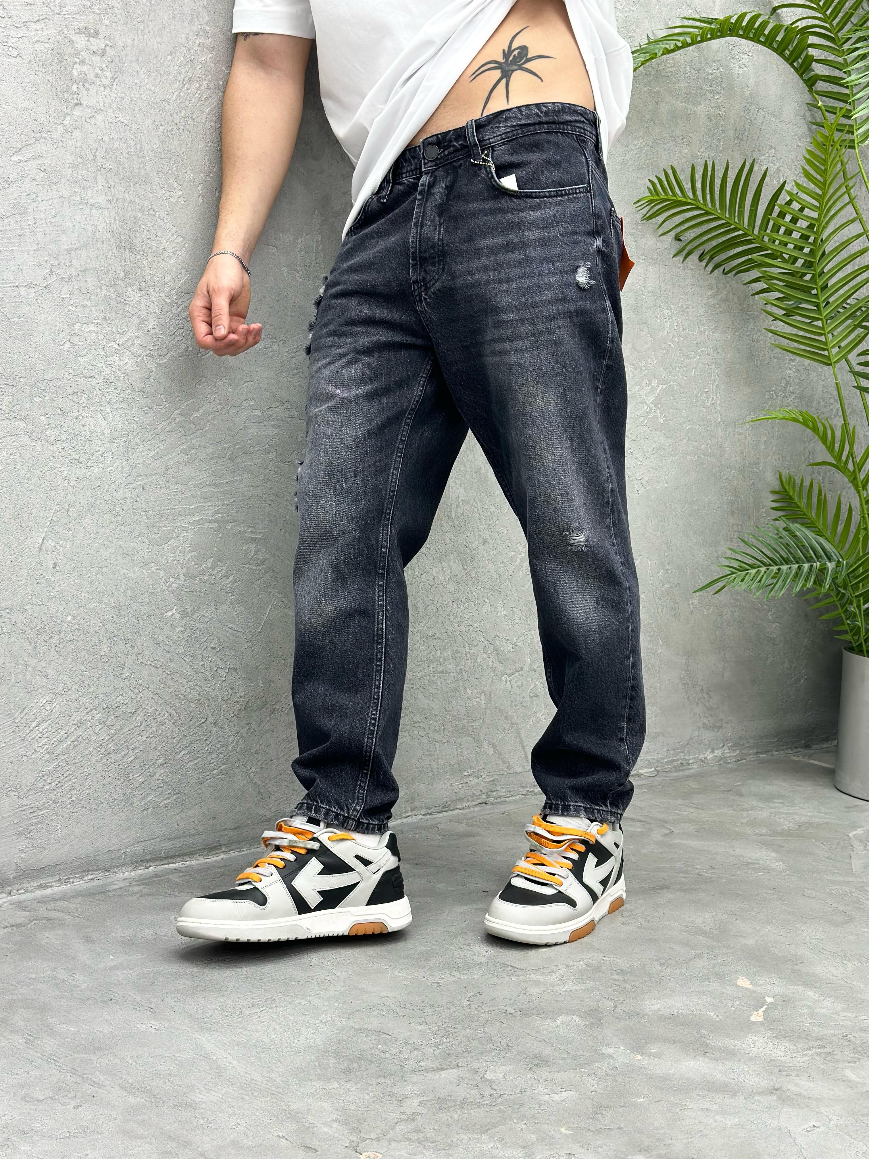 P508 FÜME YIRTIK DETAYLI BOYFRIEND PANTOLON