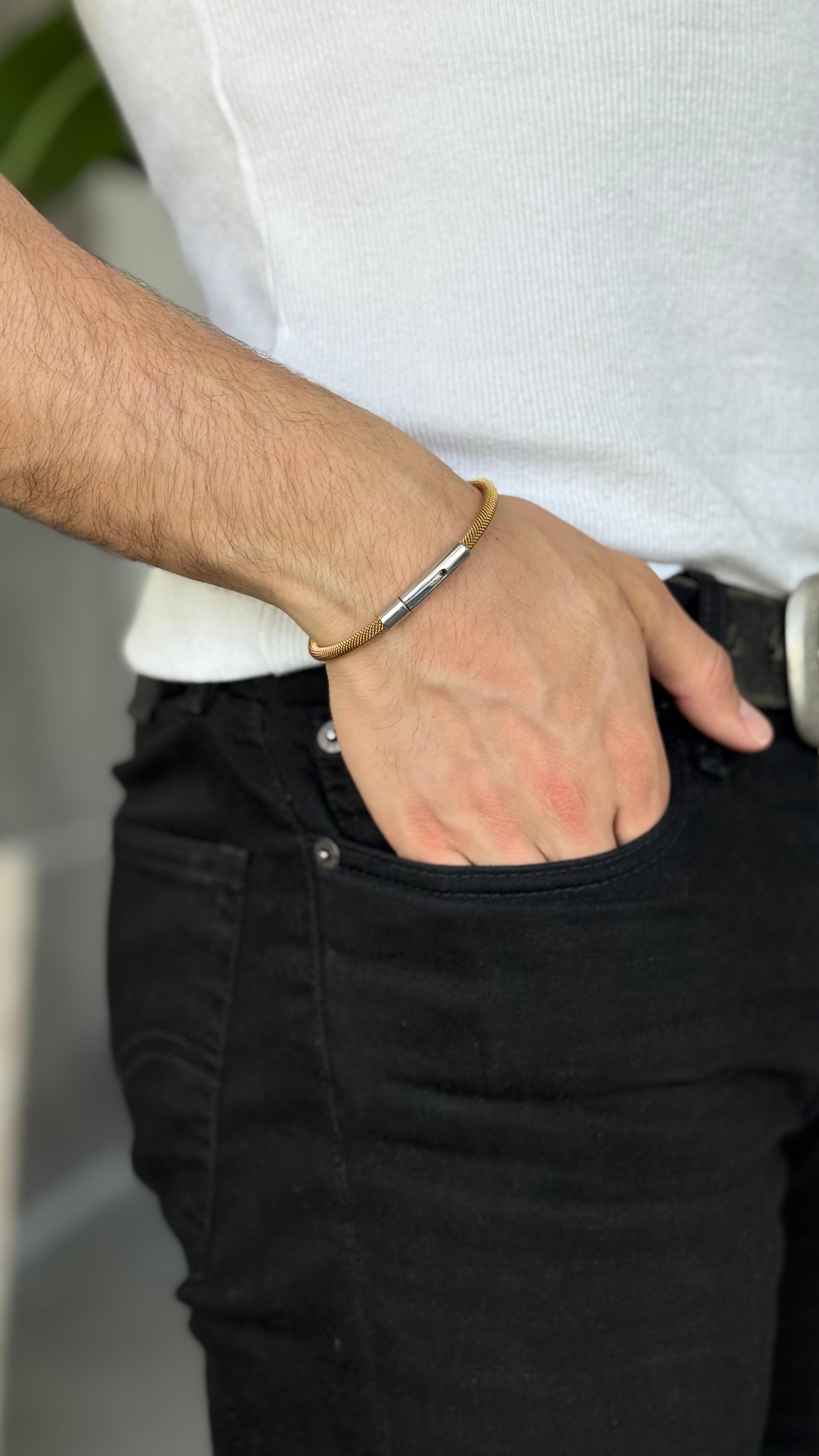AK207 Gold Çelik Kelepçe Bileklik