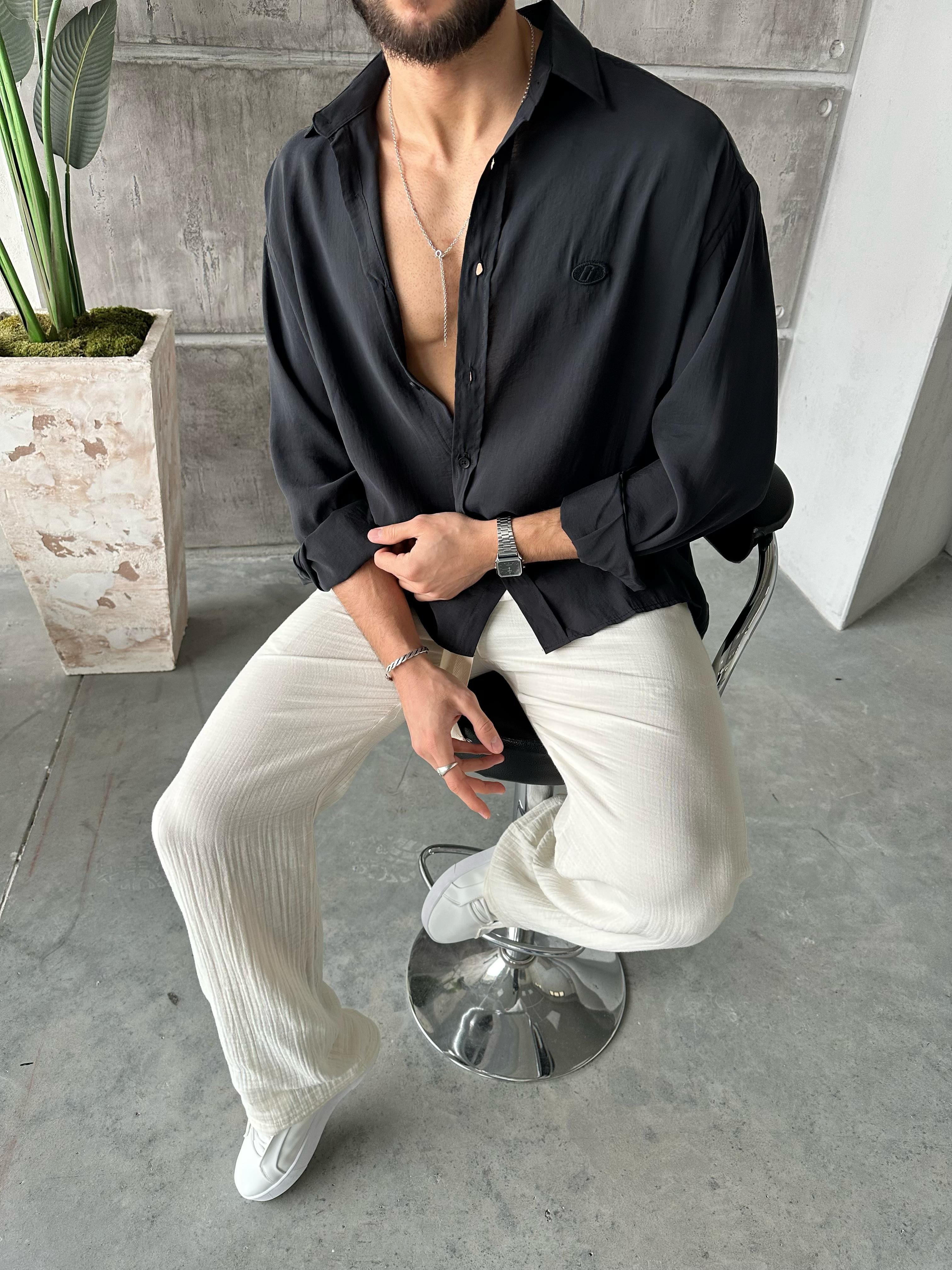 Modal Kumaş Oversize Gömlek Siyah