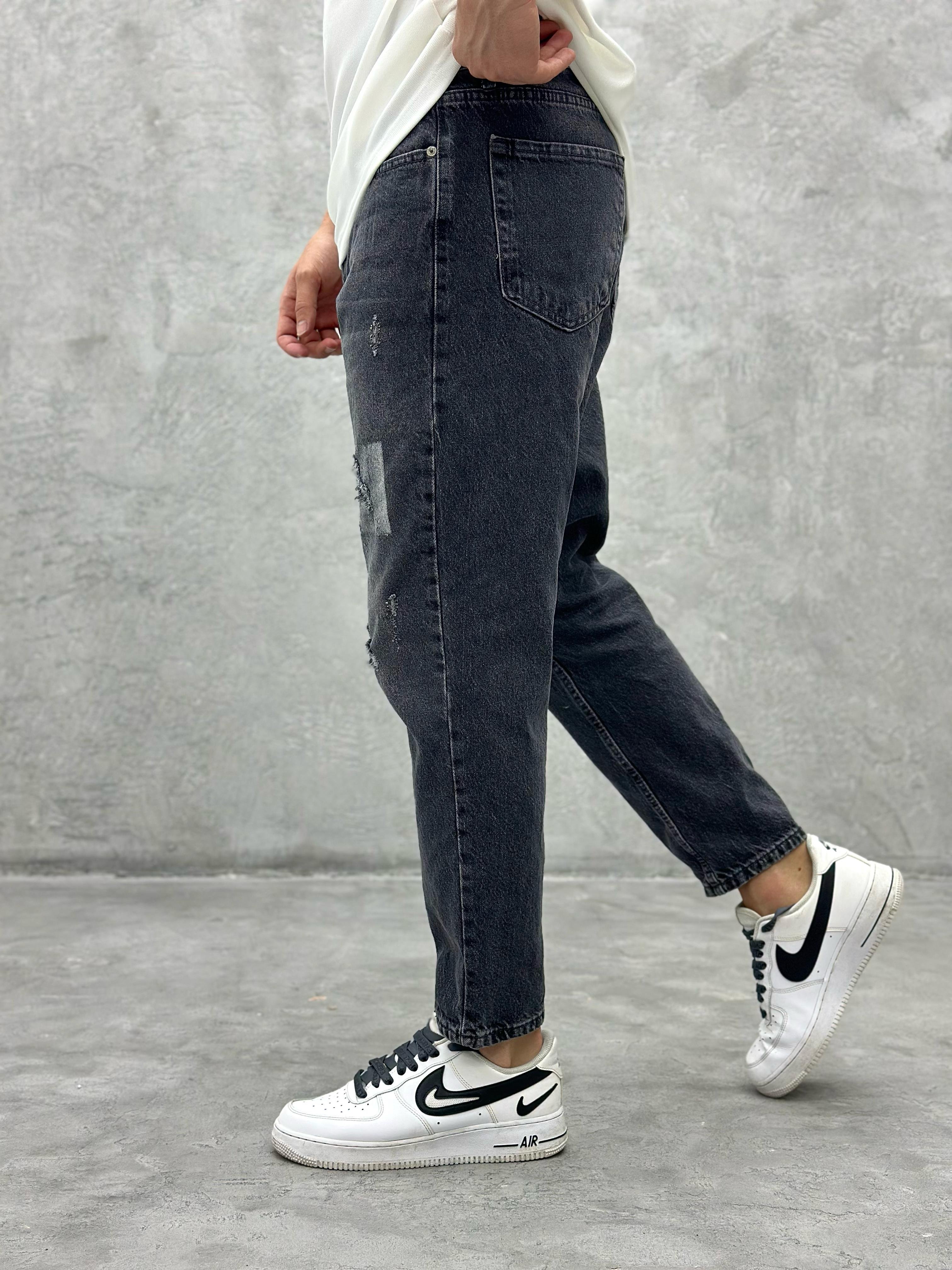 P421 Yırtıklı Füme Boyfriend Pantolon