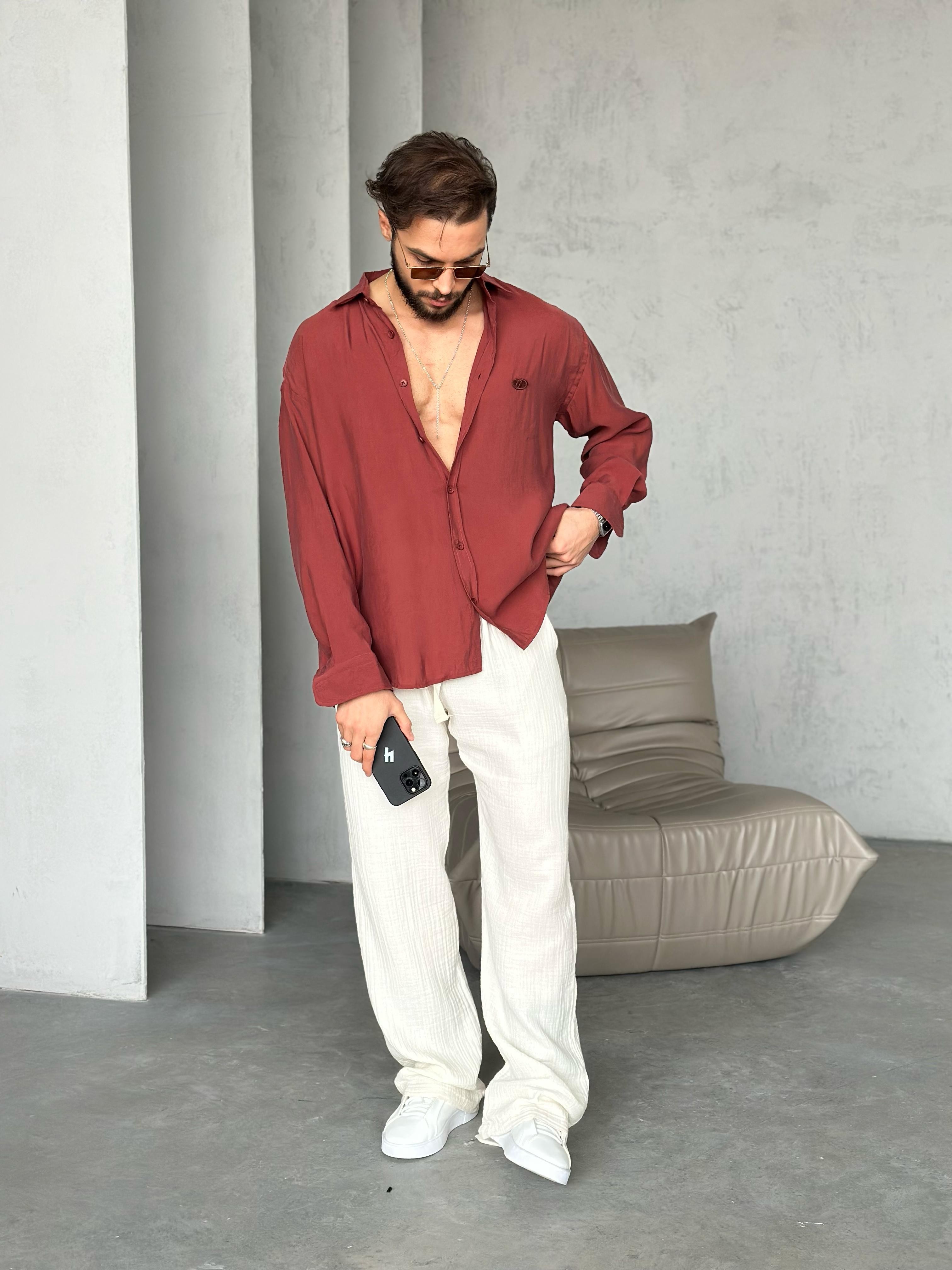 Modal Kumaş Oversize Gömlek Kiremit