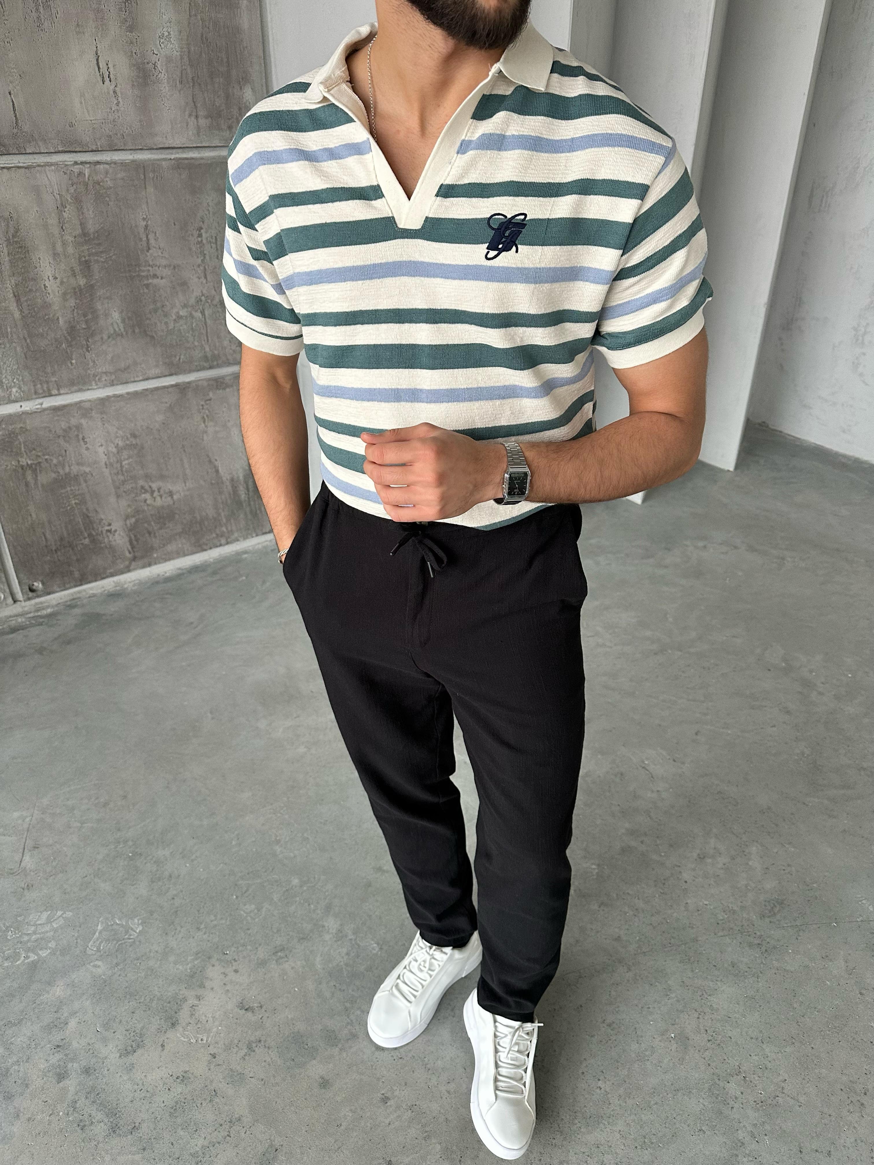 TR56491 Polo Yaka Örme Triko Ekru Mint
