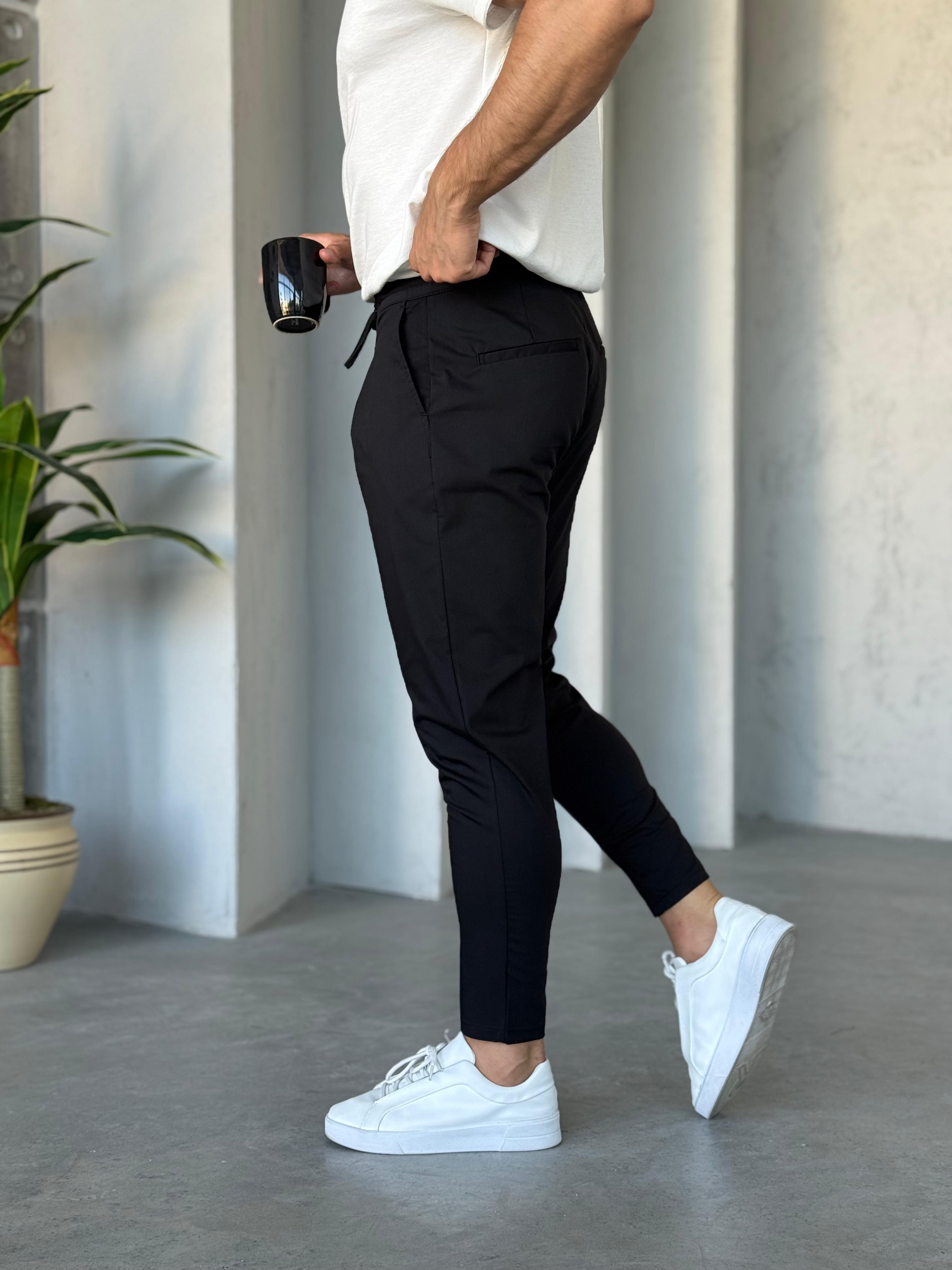 KM6575 İnce Gabardin Regular Kalıp Pileli Jogger siyah