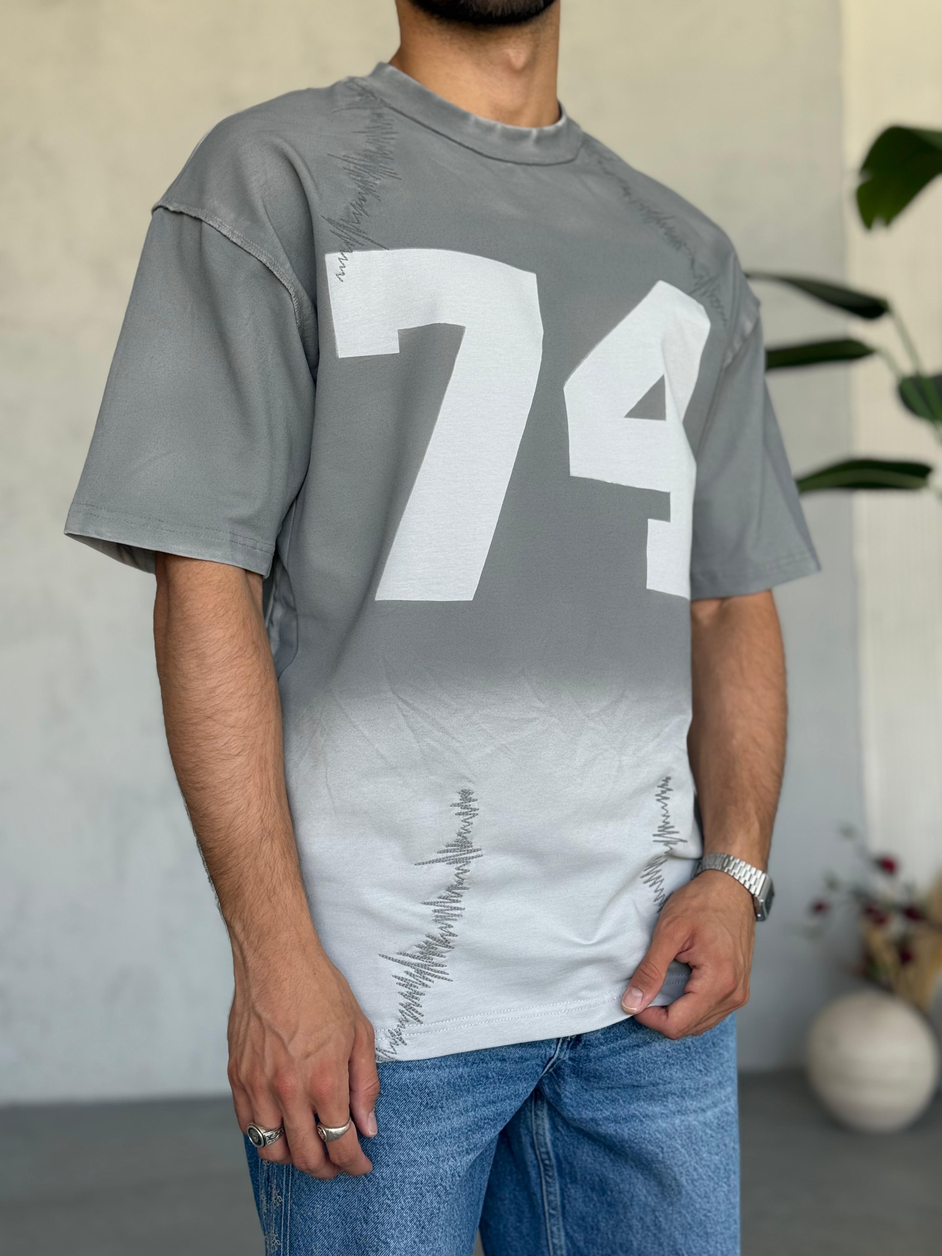 T5000 Yıkamalı Tasarım Oversize T-shirt Gri