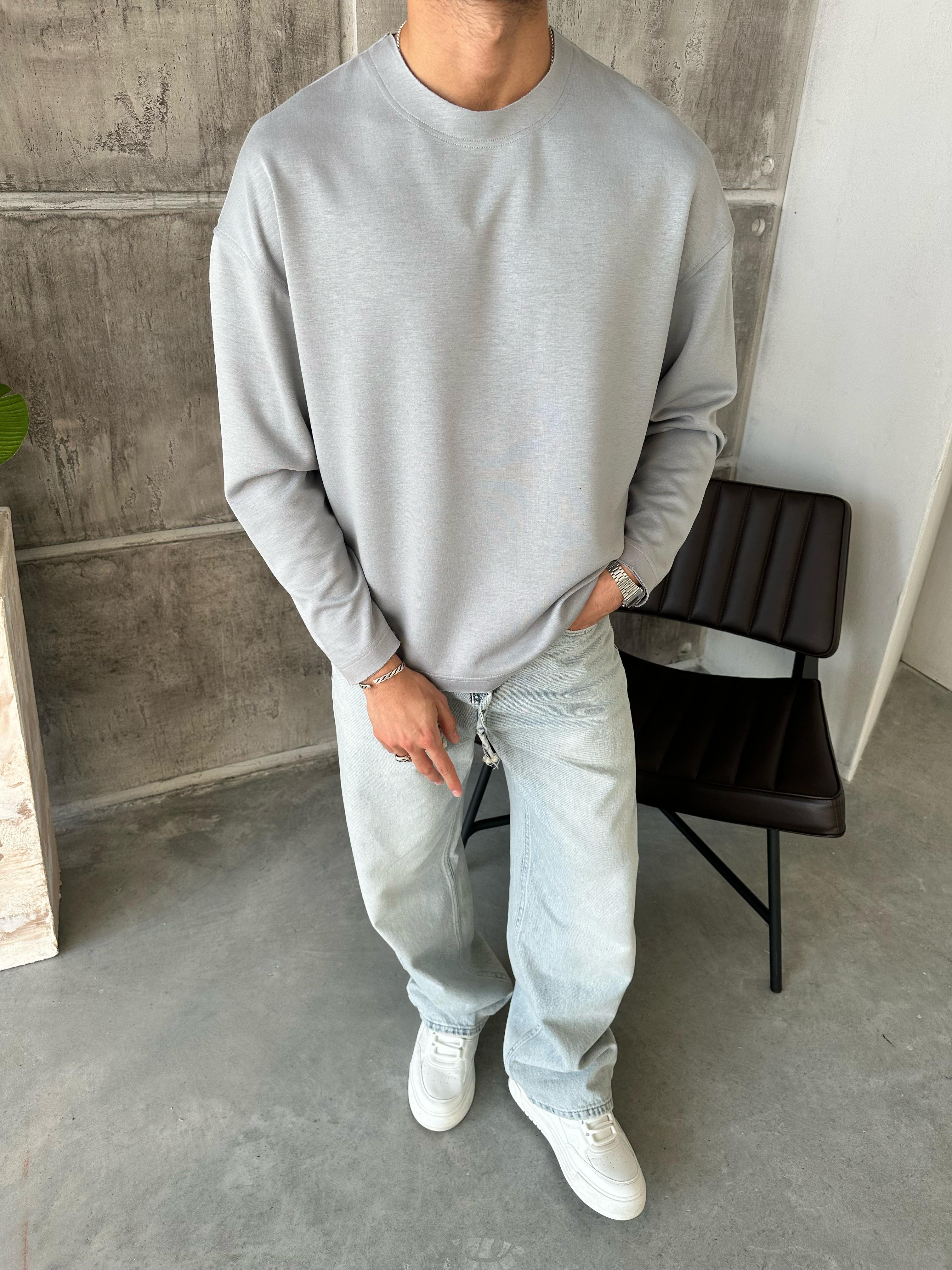 TR1023 Oversize Modal Kumaş Sweat Gri