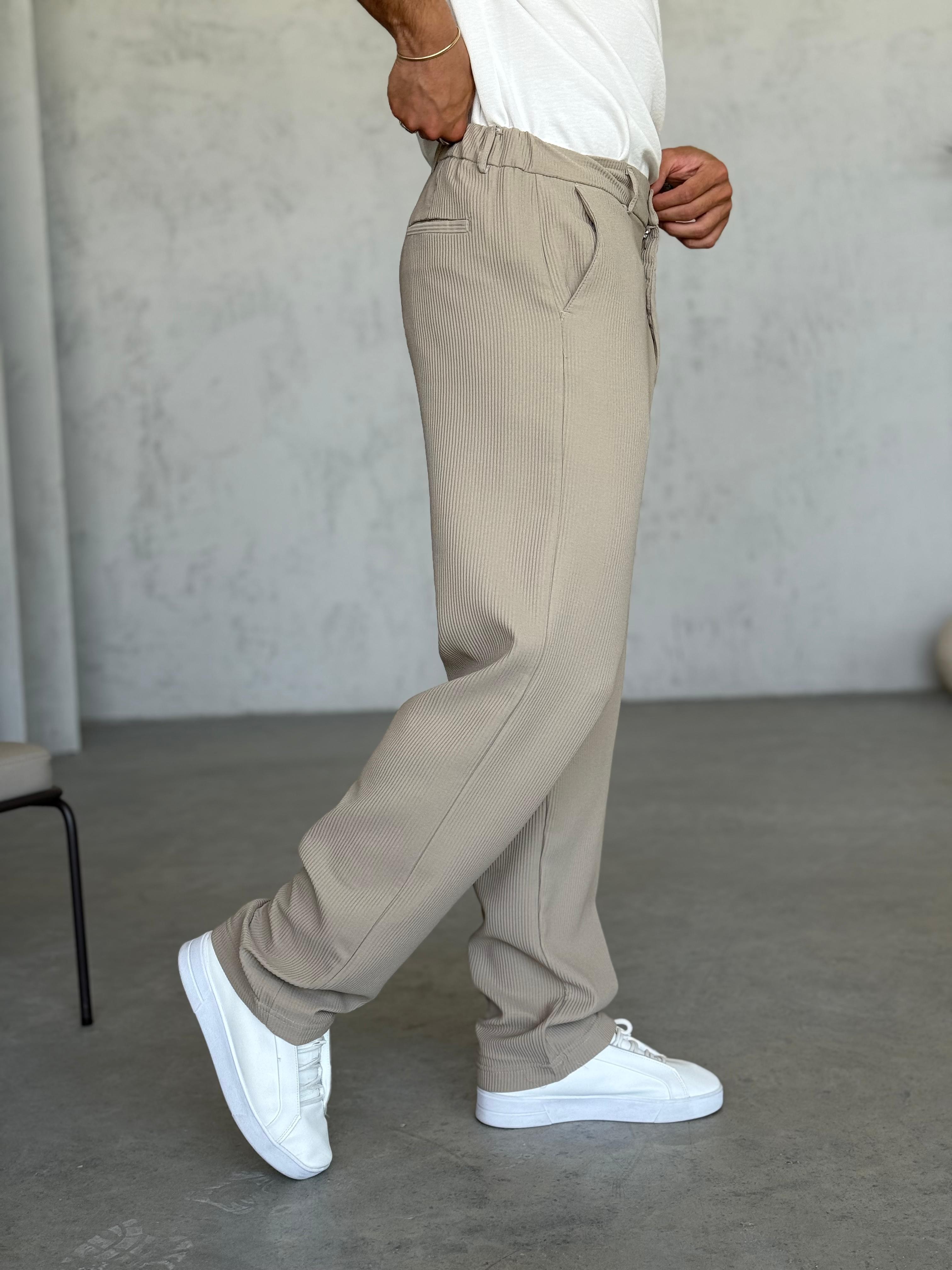 KM50733 Fitilli Baggy Kumaş Pantolon Krem