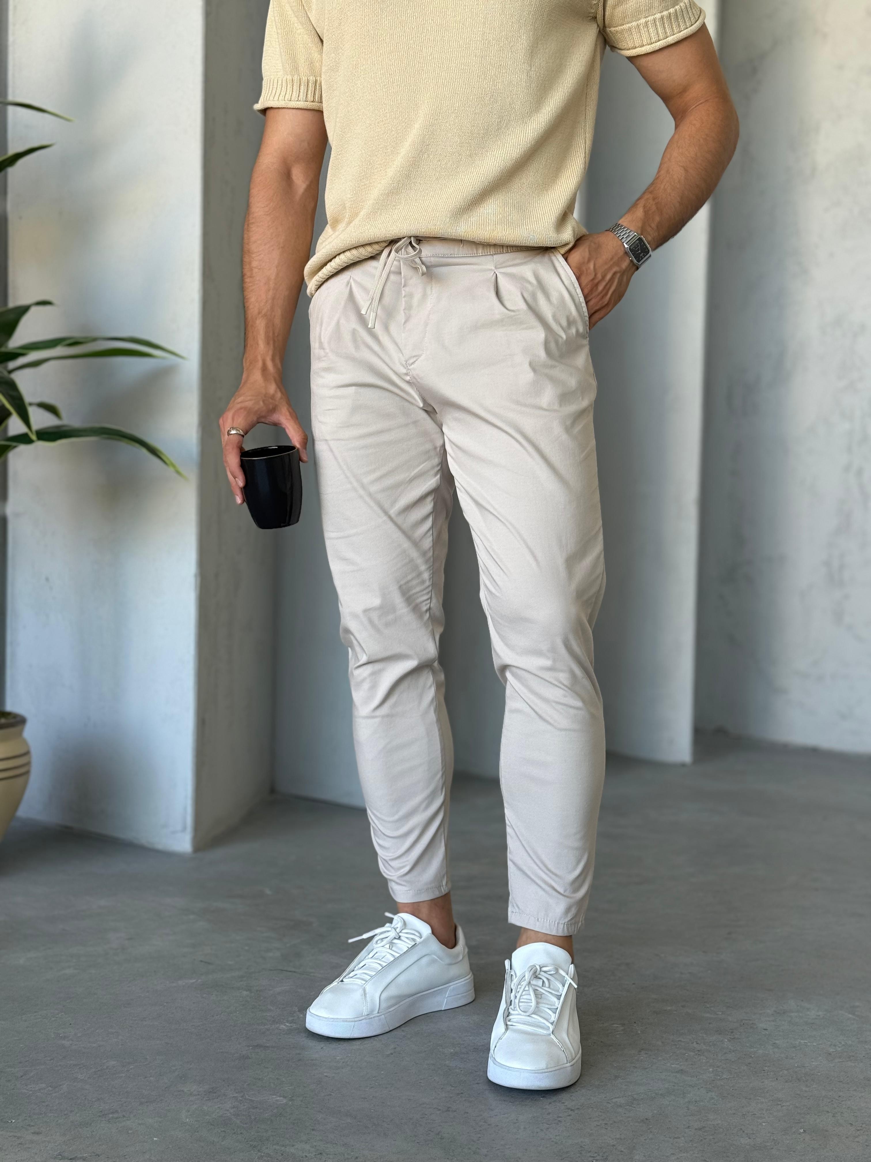KM8081 İnce Gabardin Regular Kalıp Pileli Jogger Taş