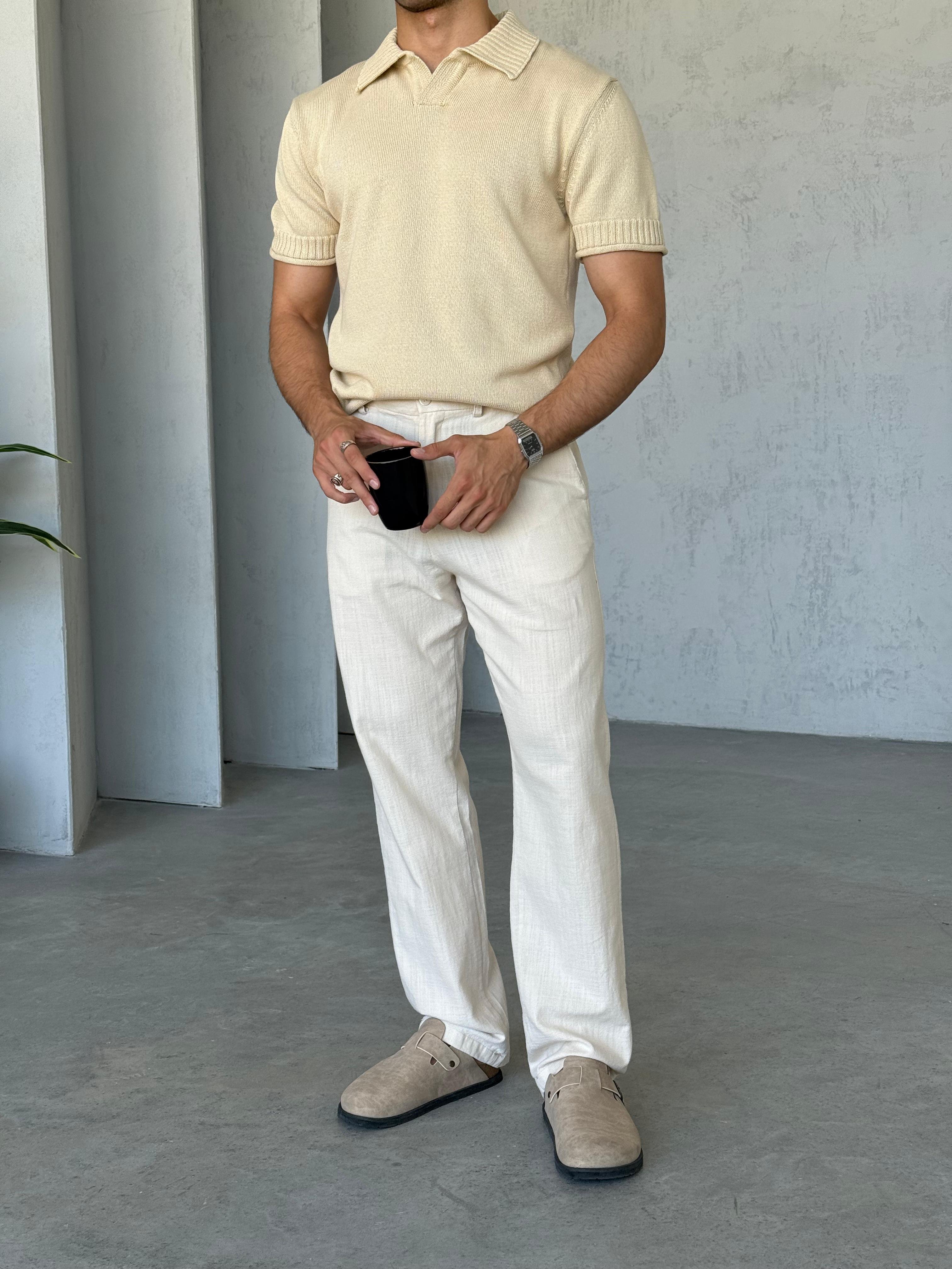 TR2796 Ham Bej Polo Yaka Triko