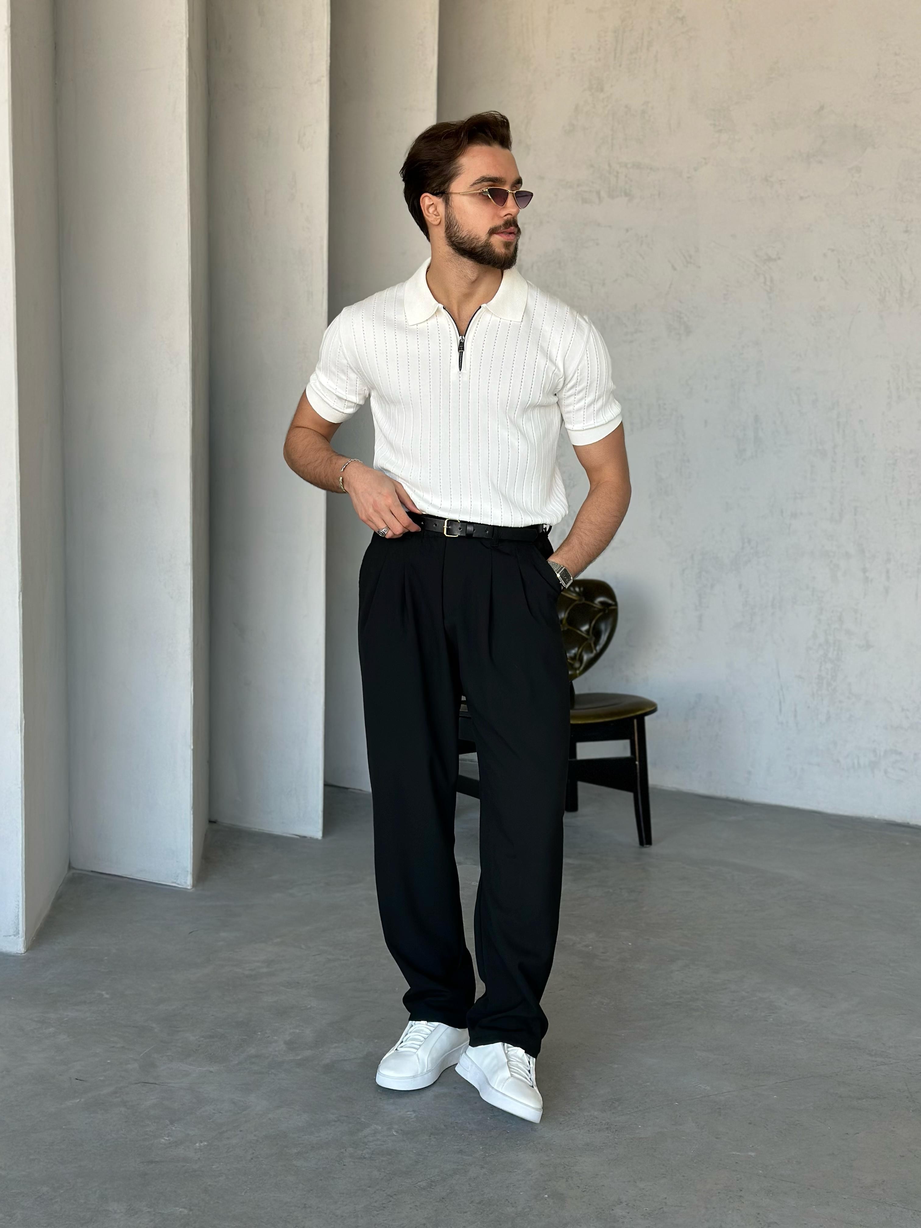 TR270122 Fermuarlı Polo yaka triko BEYAZ -V