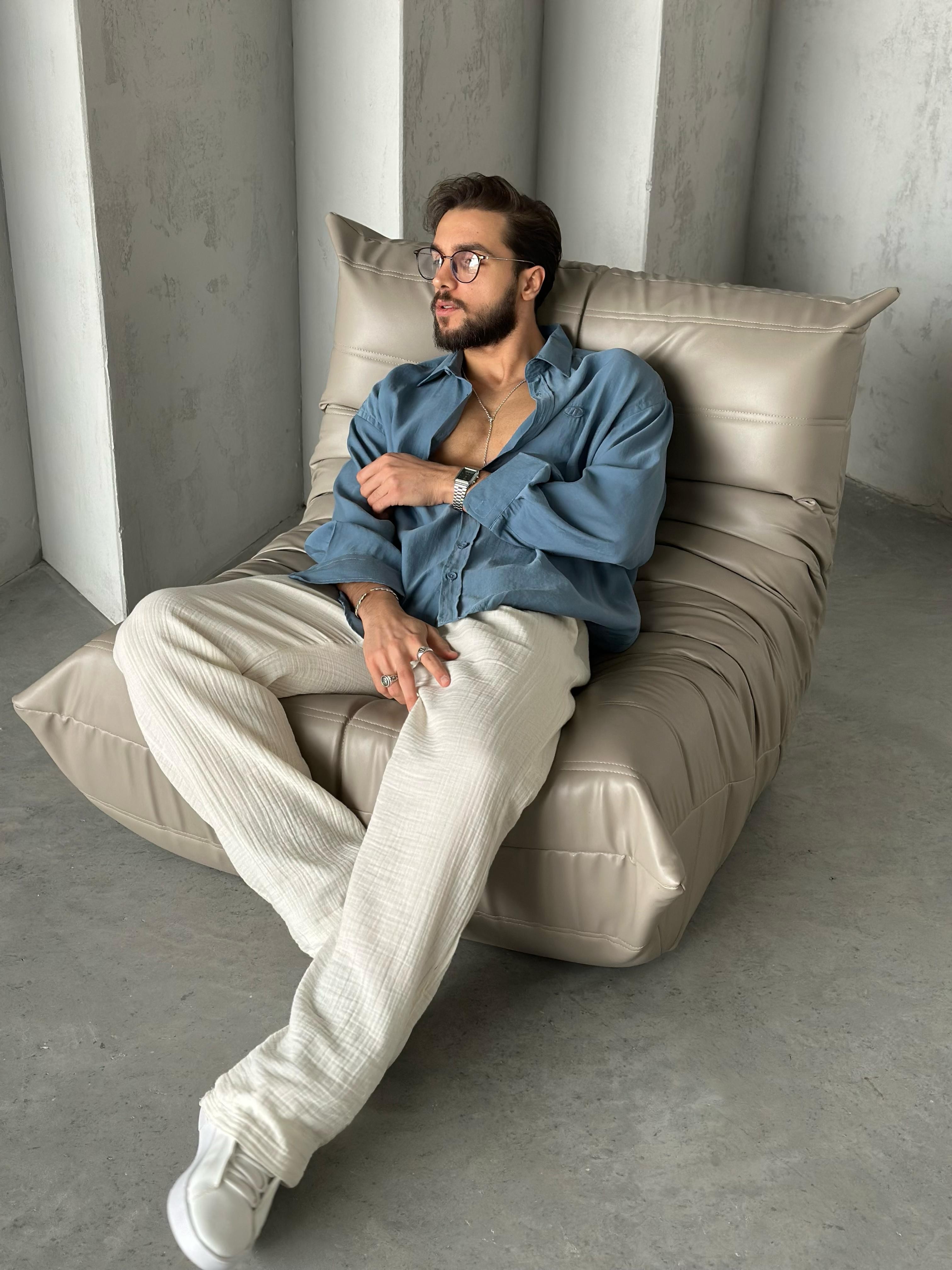 Modal Kumaş Oversize Gömlek indigo