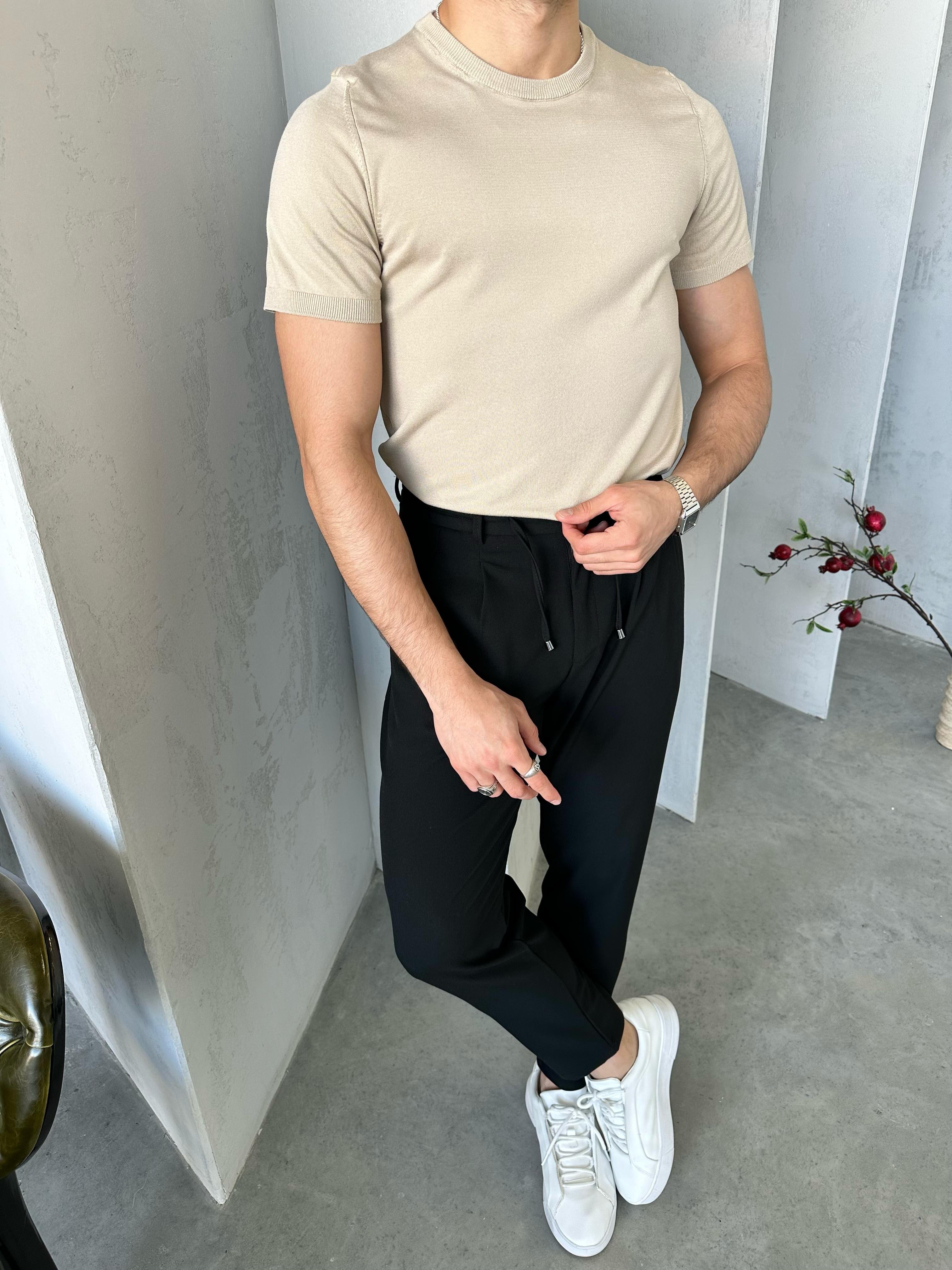 TR3601 Bisiklet Yaka Triko Bej