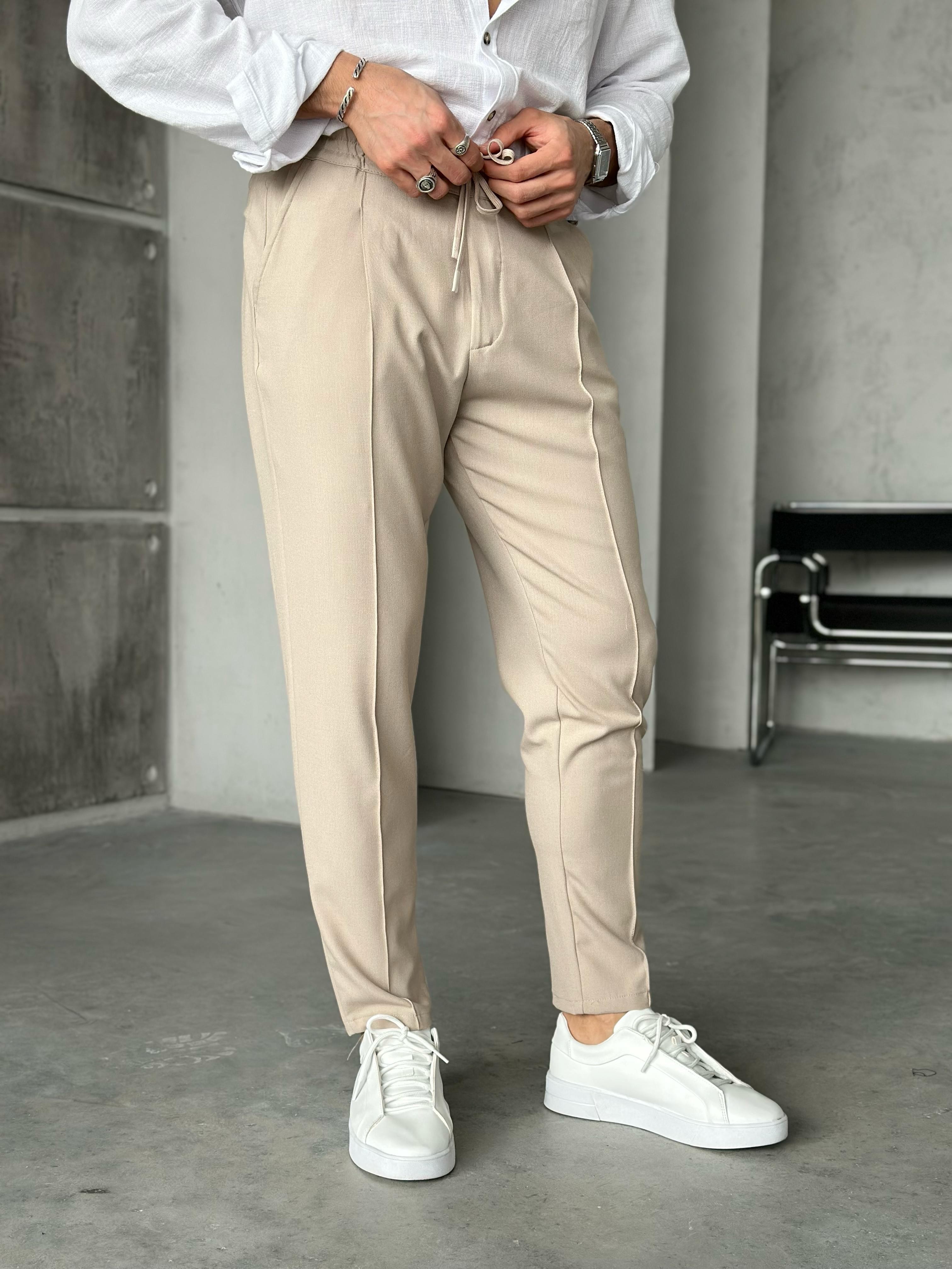 KM50312 jogger pantolon ip,düğme detaylı Bej W