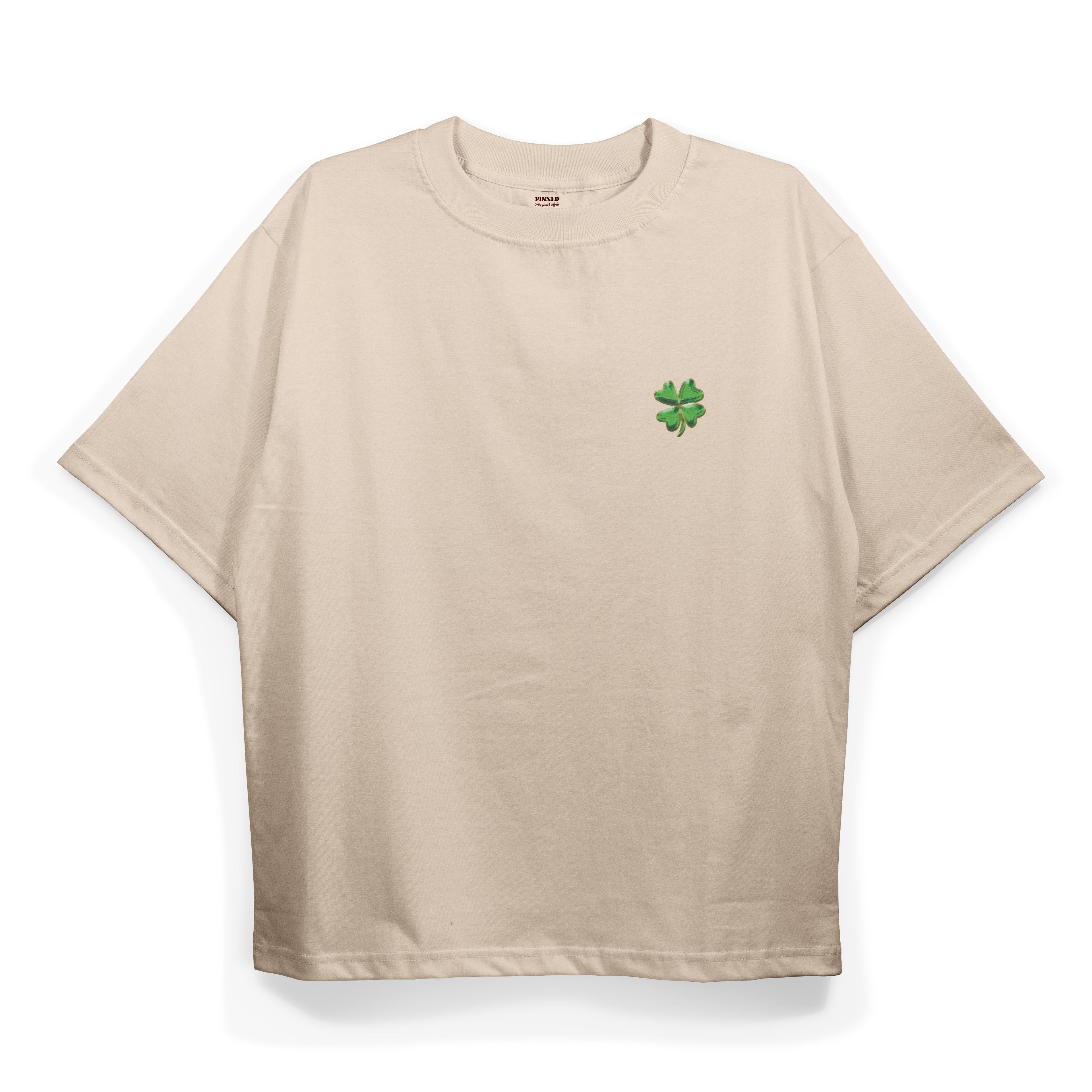 T2034 Clover Baskılı Oversize Tshirt