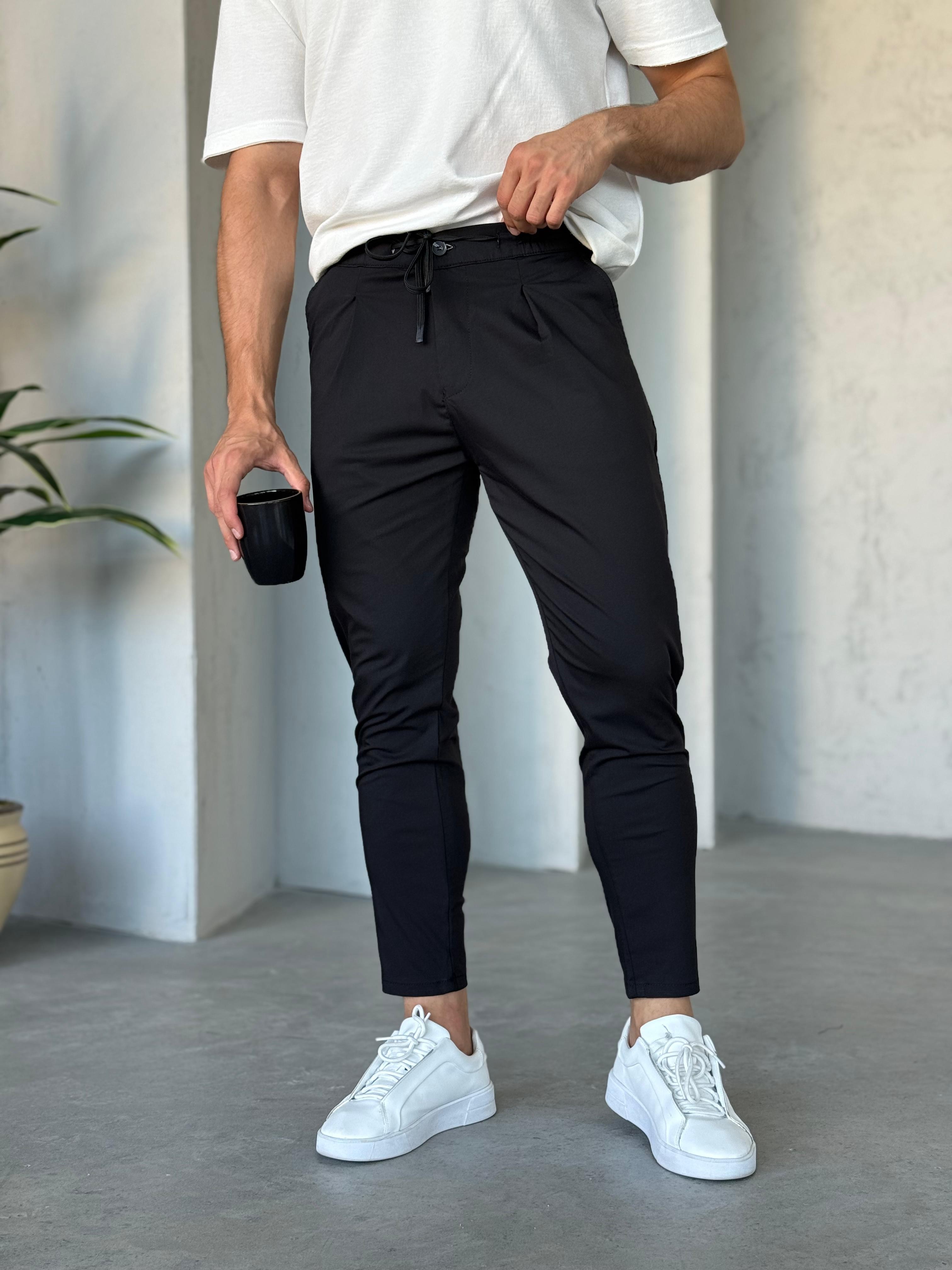 KM6575 İnce Gabardin Regular Kalıp Pileli Jogger siyah