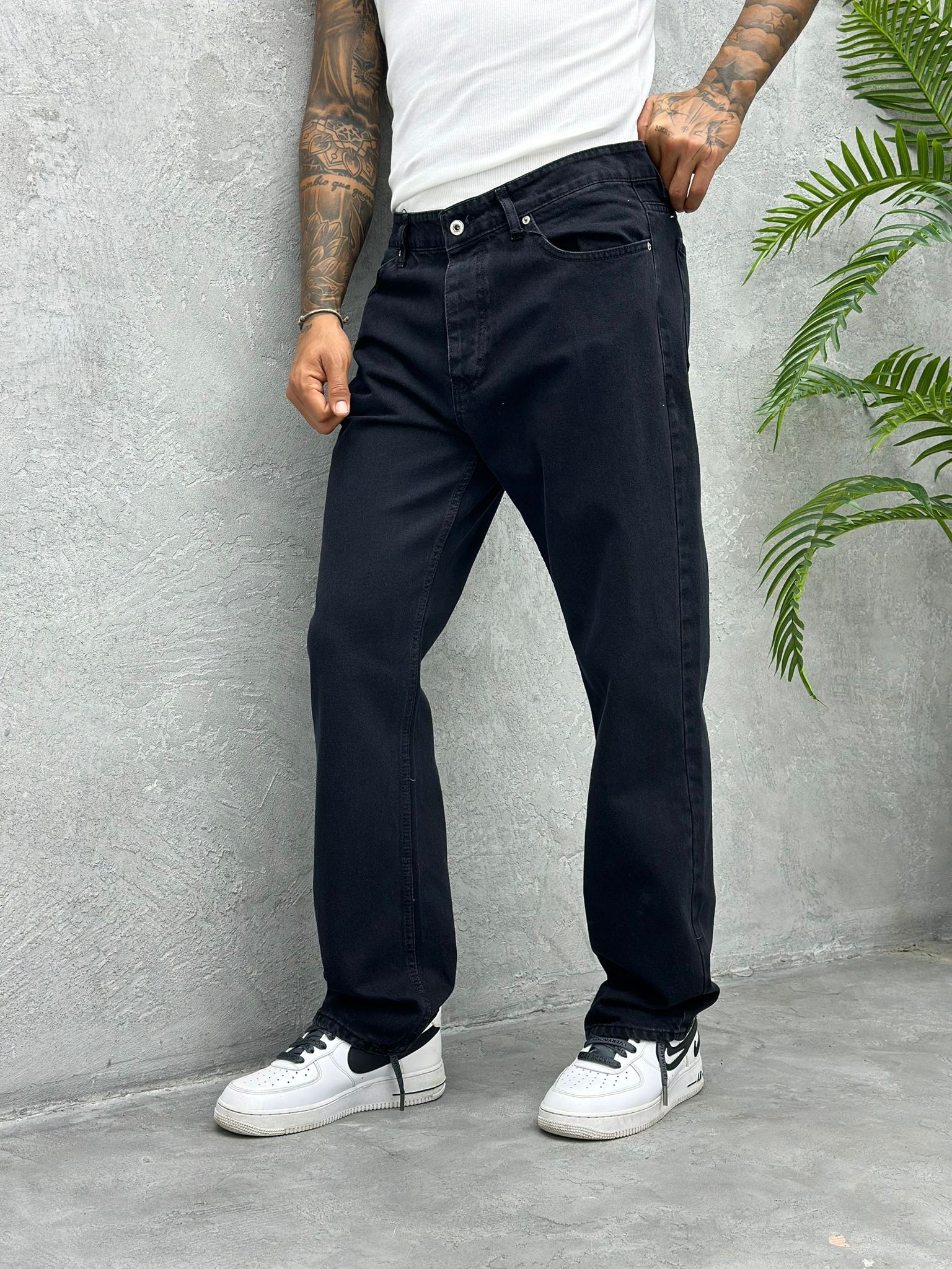 P502 Yıkamalı Siyah Baggy Pantolon - W