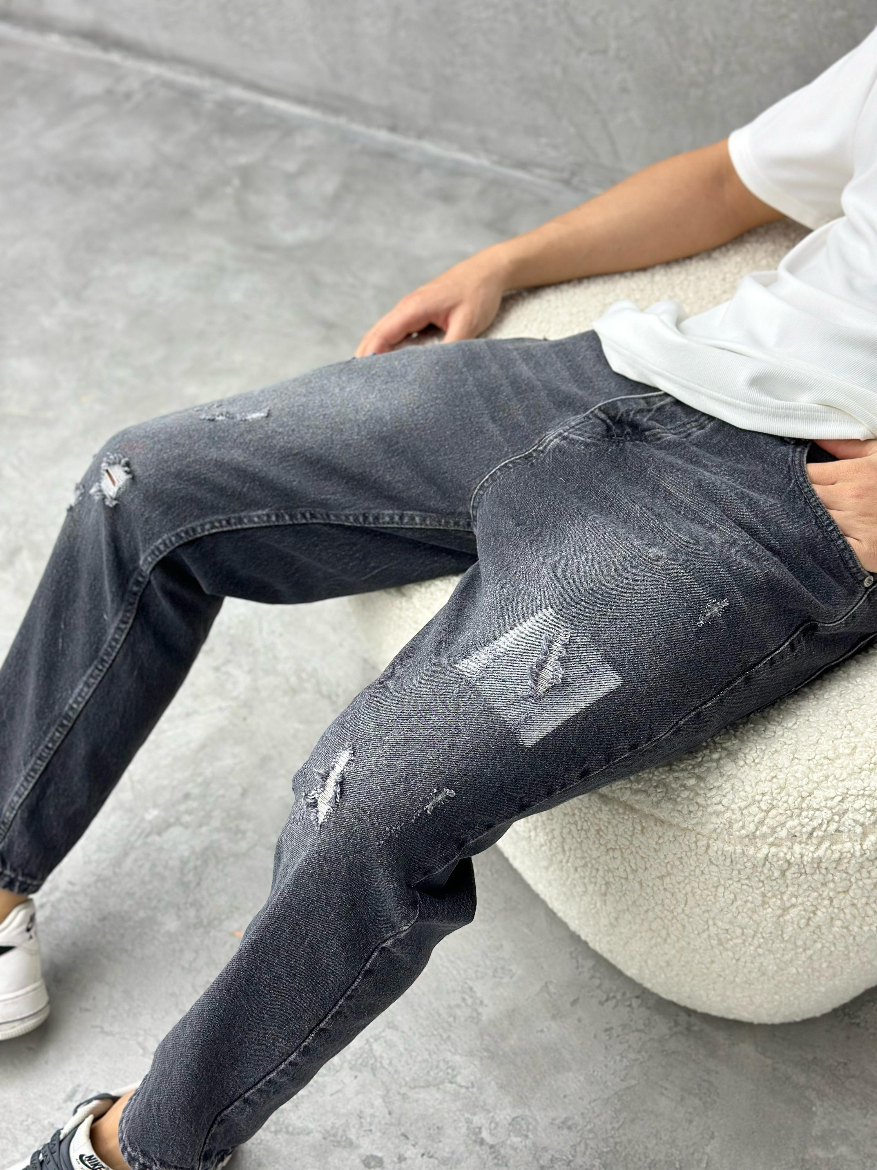 P421 Yırtıklı Füme Boyfriend Pantolon