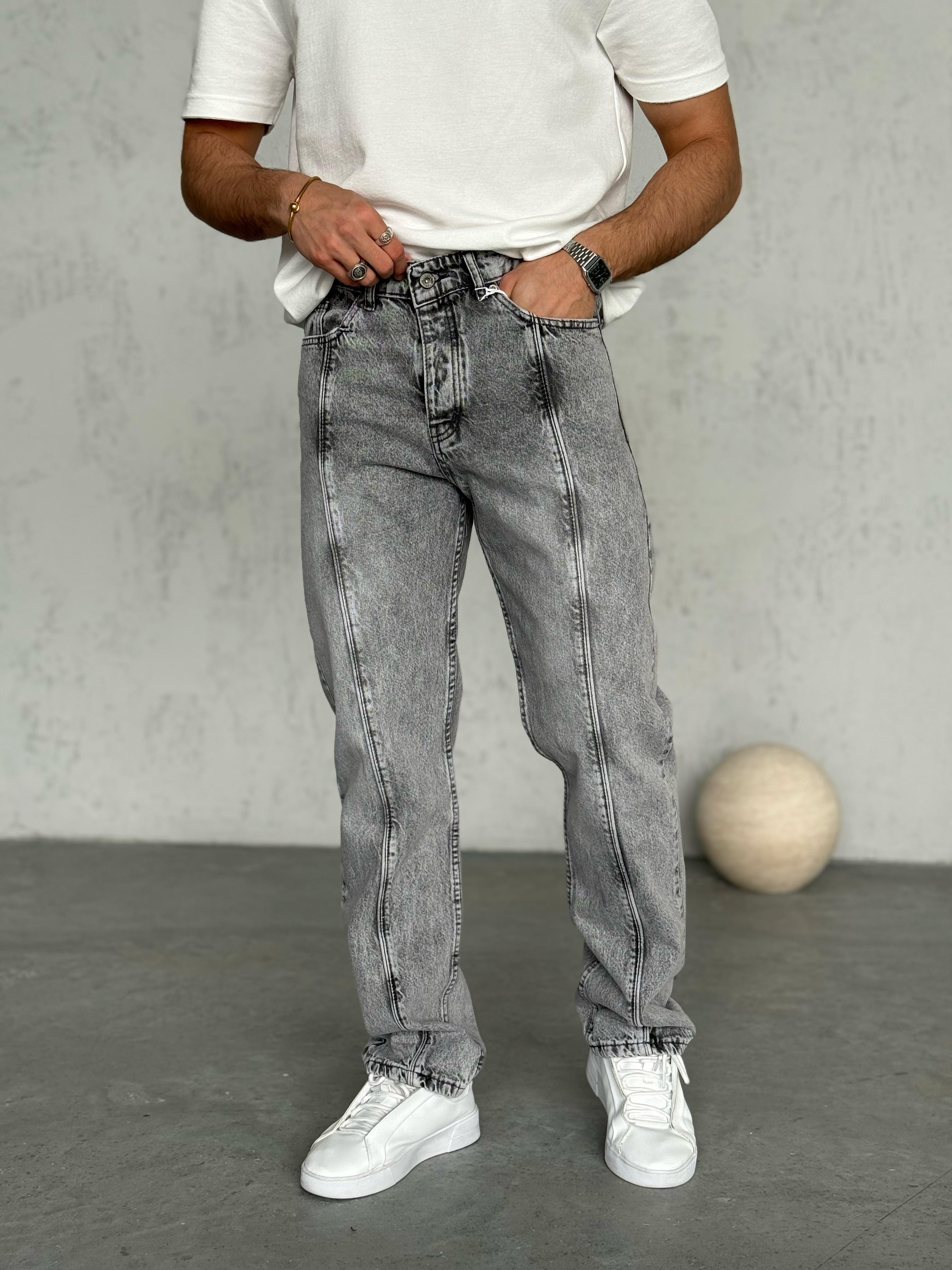 P29472 Tasarım Füme Yıkamalı Dikişli Baggy Pantolon
