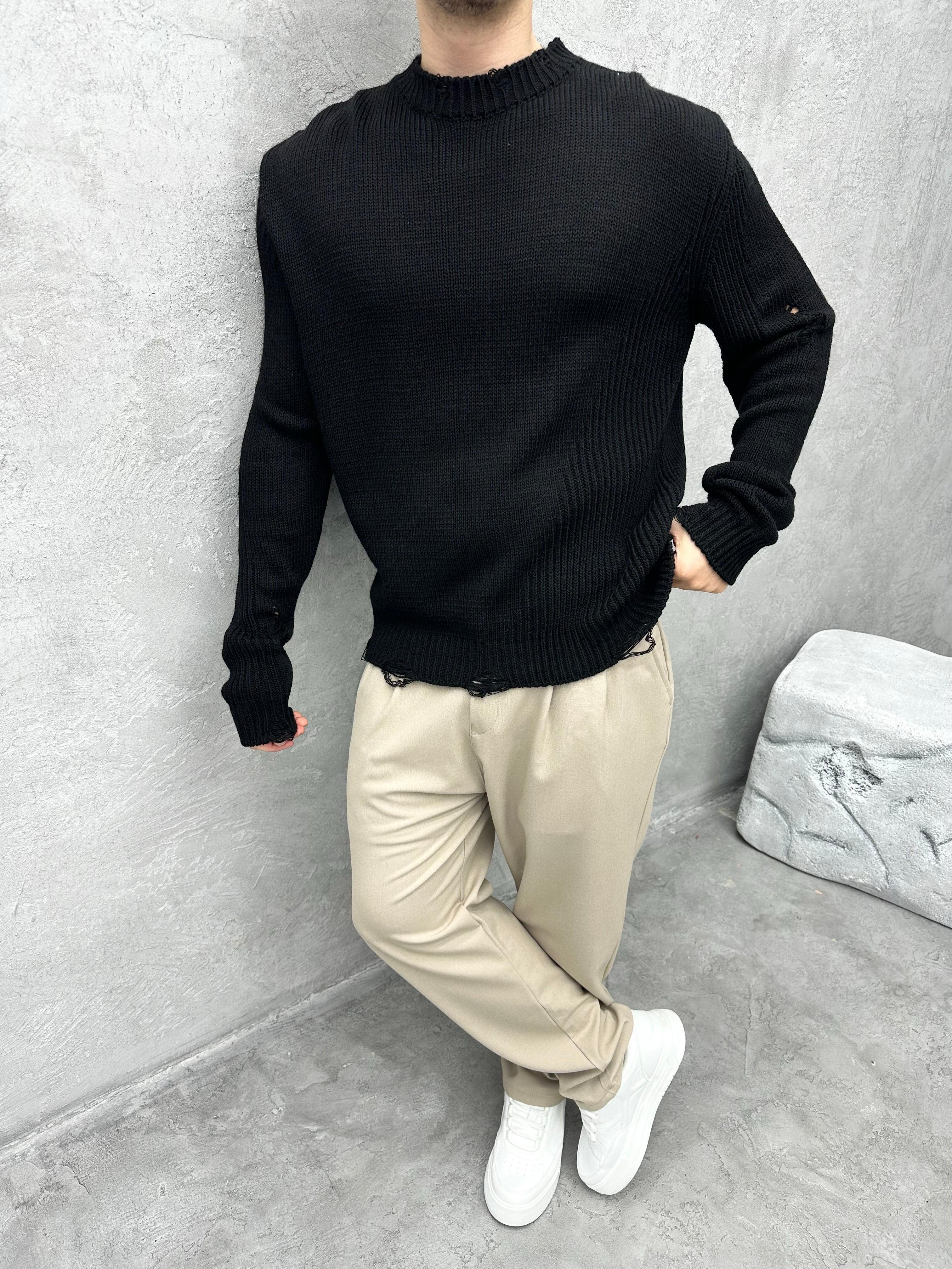 TR1034 OVERSIZE YIRTIK DETAYLI TRİKO