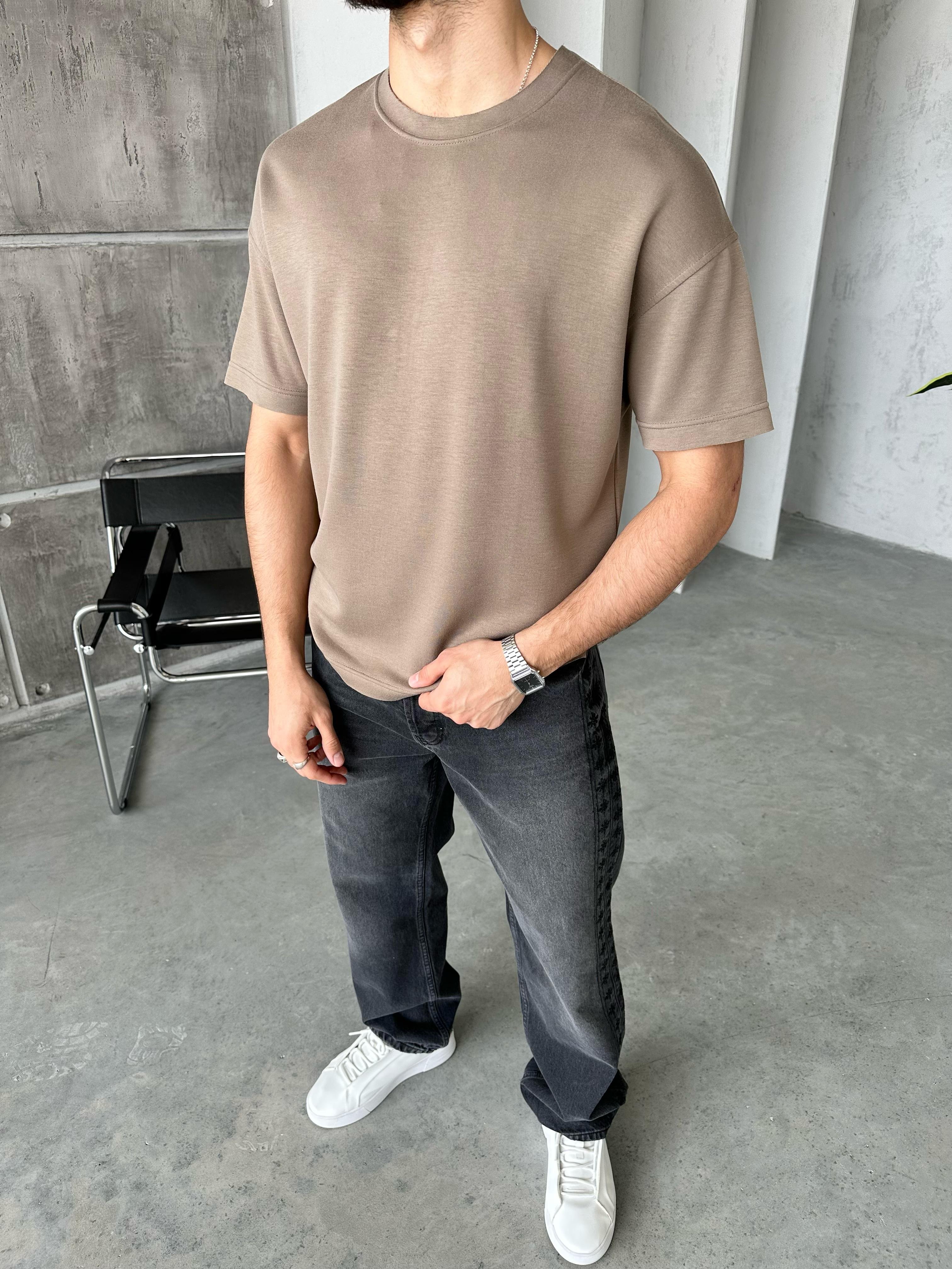 T110 Modal Kumaş Oversize T-shirt Kahve