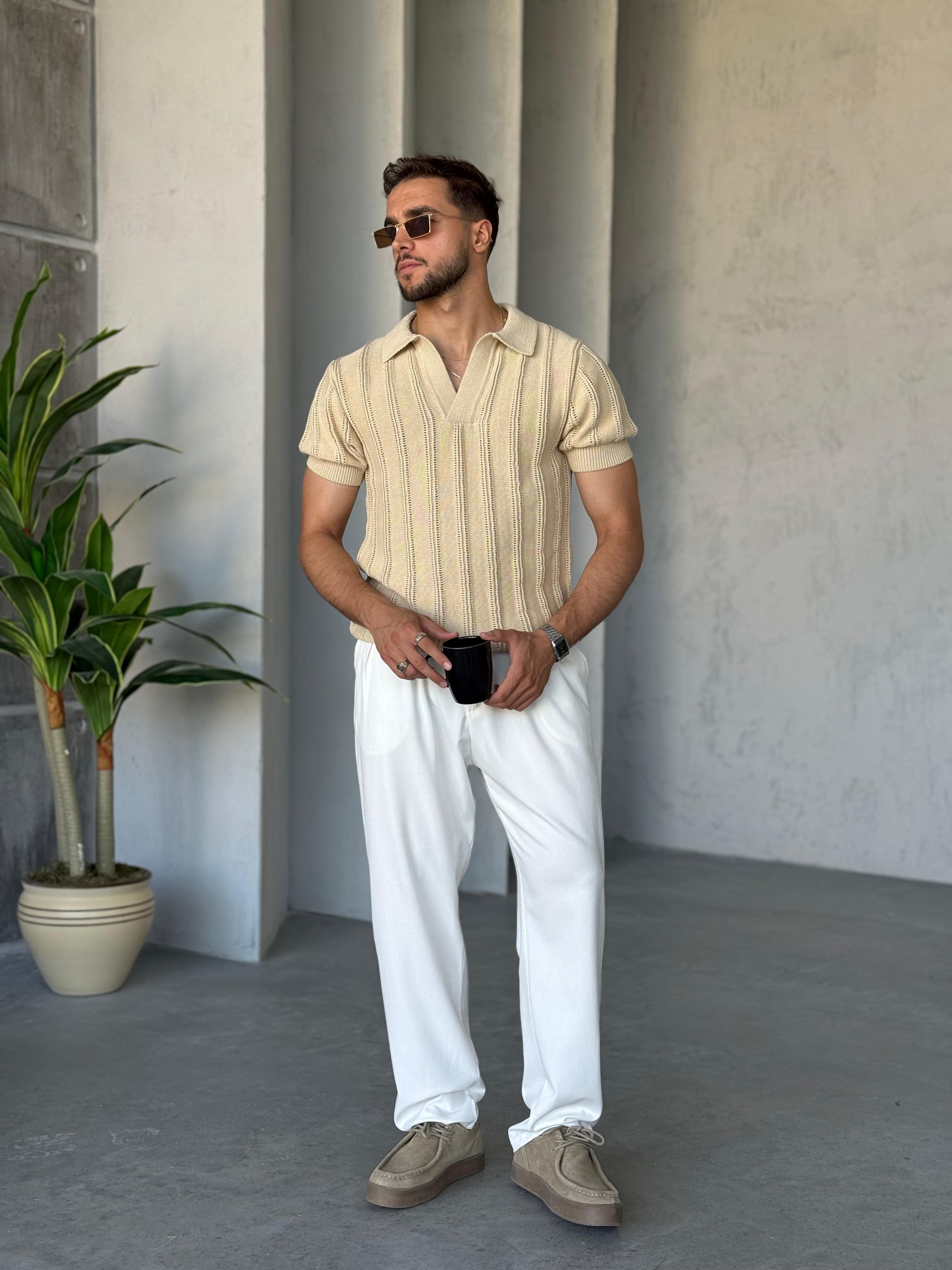 TR4324 Polo Yaka Triko Krem