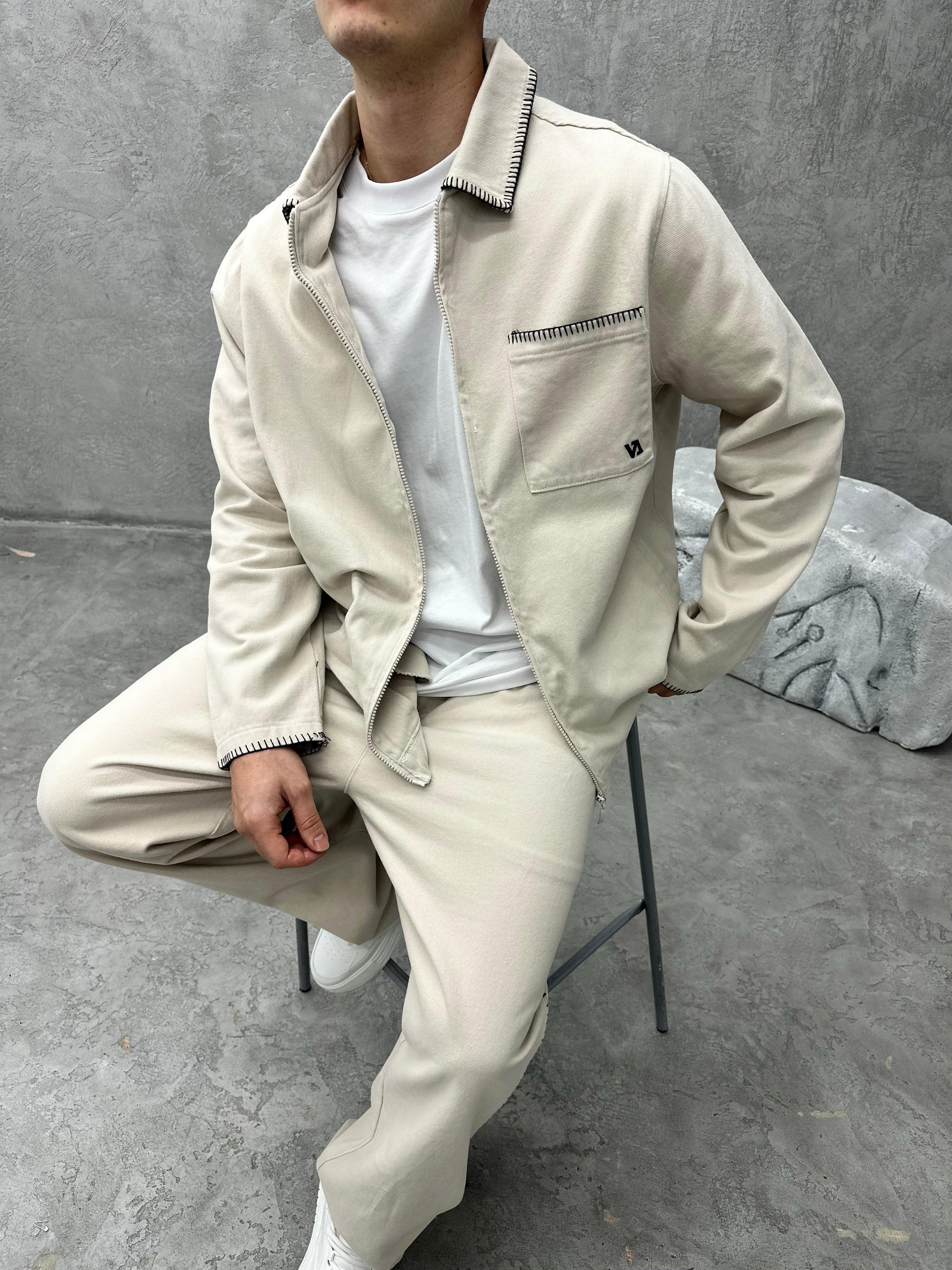 TK103 Oversize Gabardin Kumaş Takim Krem