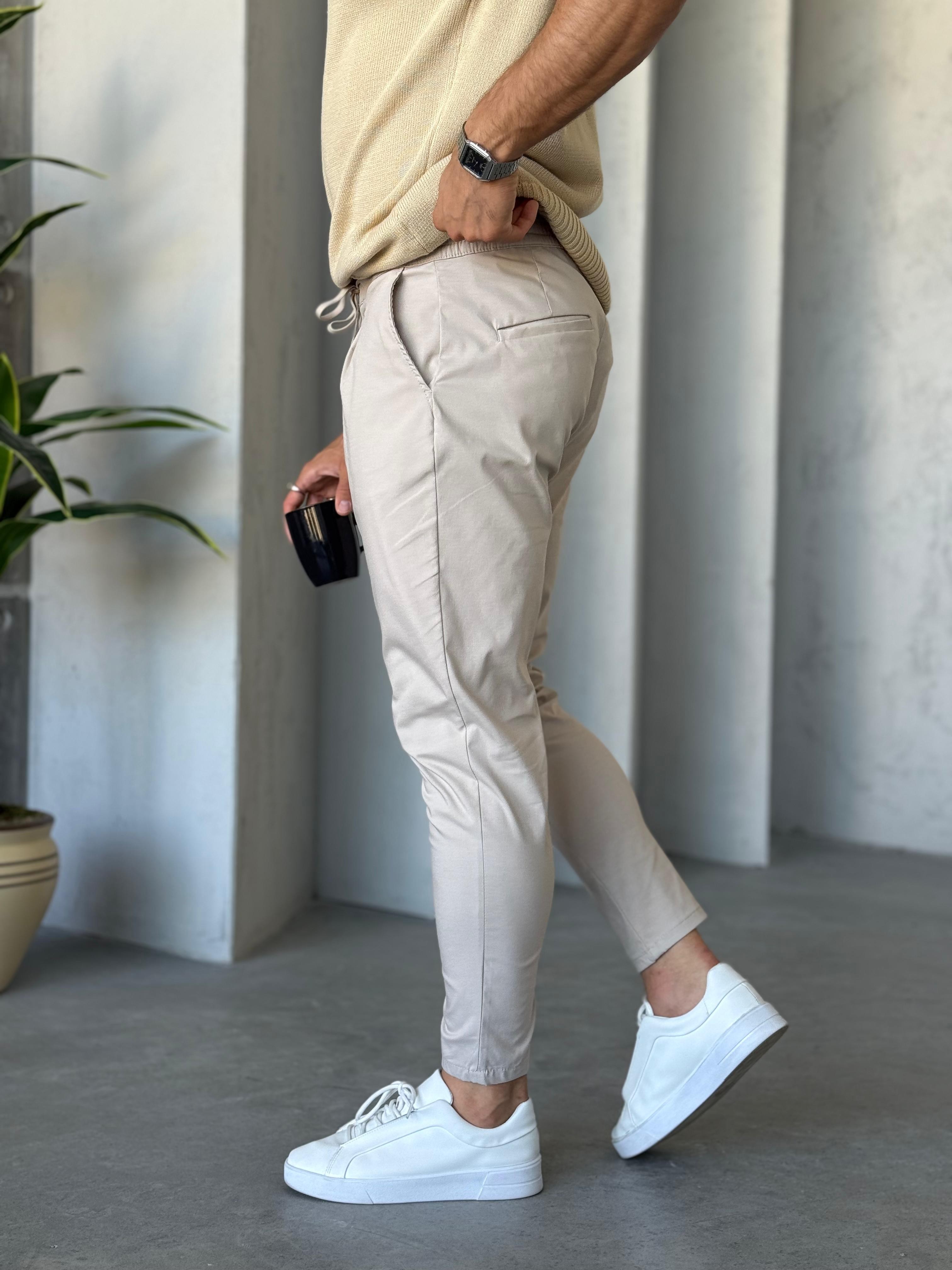 KM8081 İnce Gabardin Regular Kalıp Pileli Jogger Taş