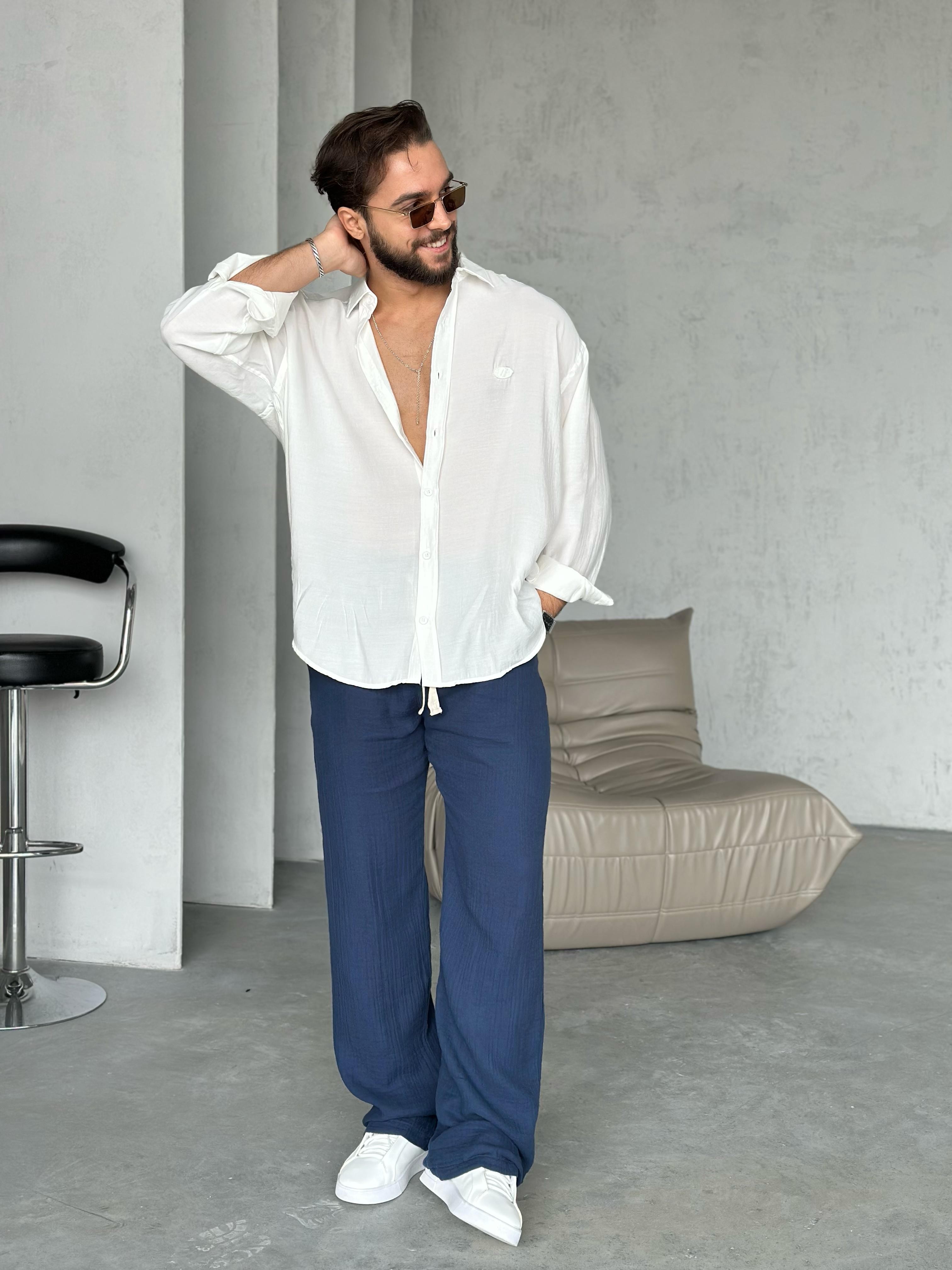 Modal Kumaş Oversize Gömlek Beyaz