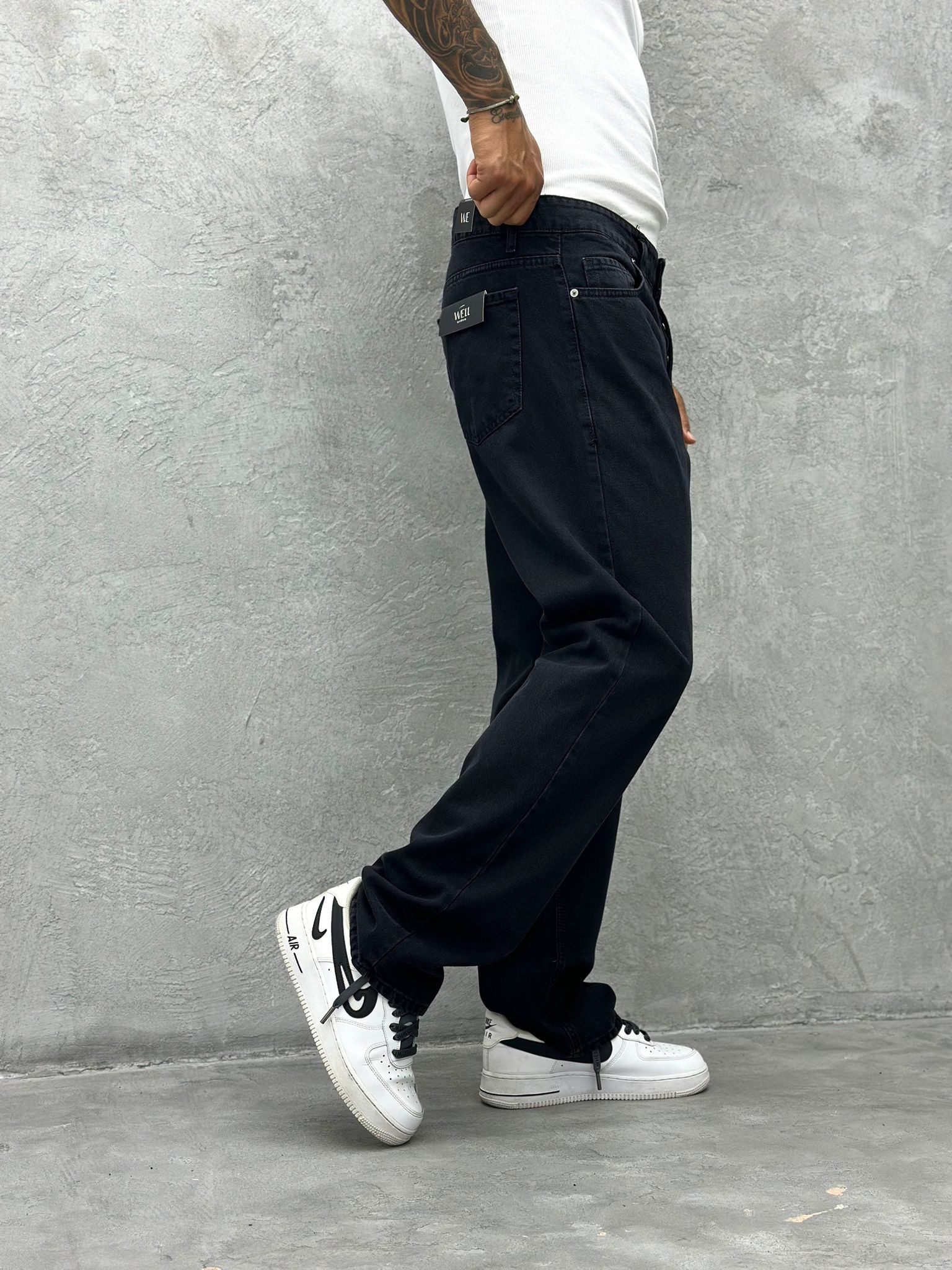 P502 Yıkamalı Siyah Baggy Pantolon - W