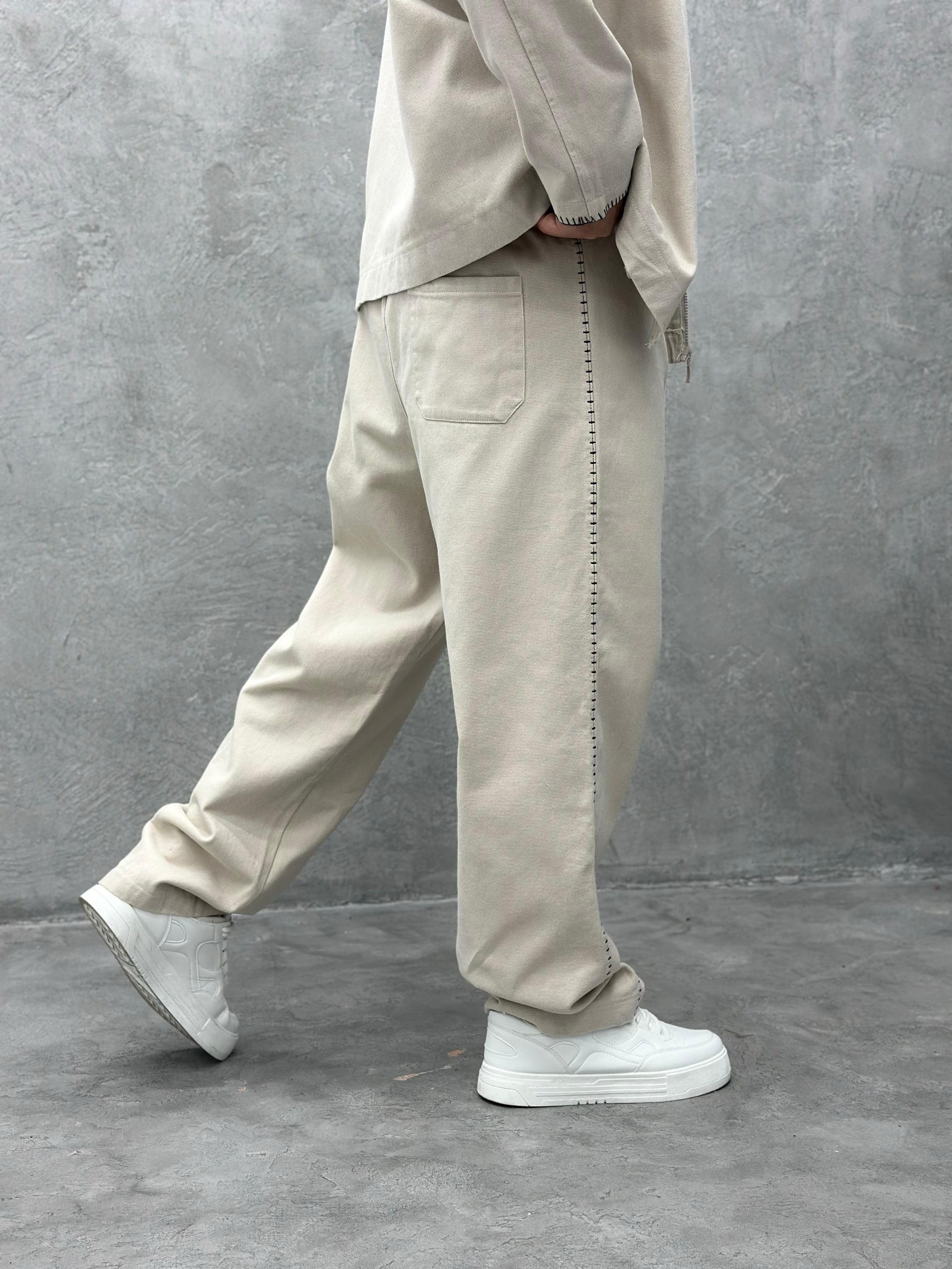 TK103 Oversize Gabardin Kumaş Takim Krem