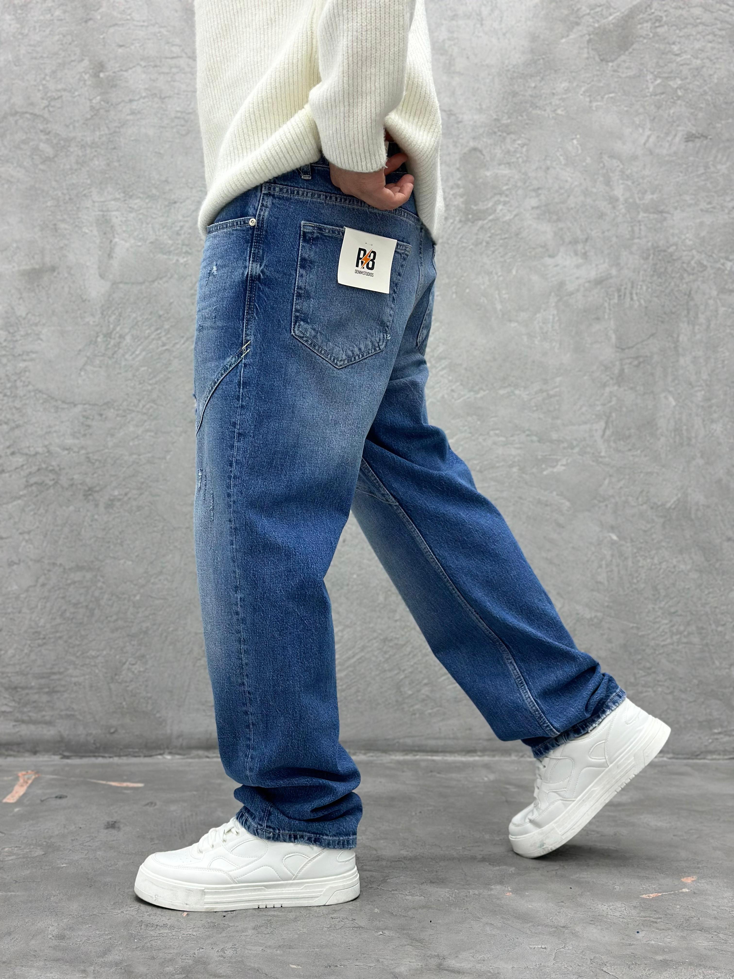 P524 Mavi Detaylı Baggy Pantolon - R