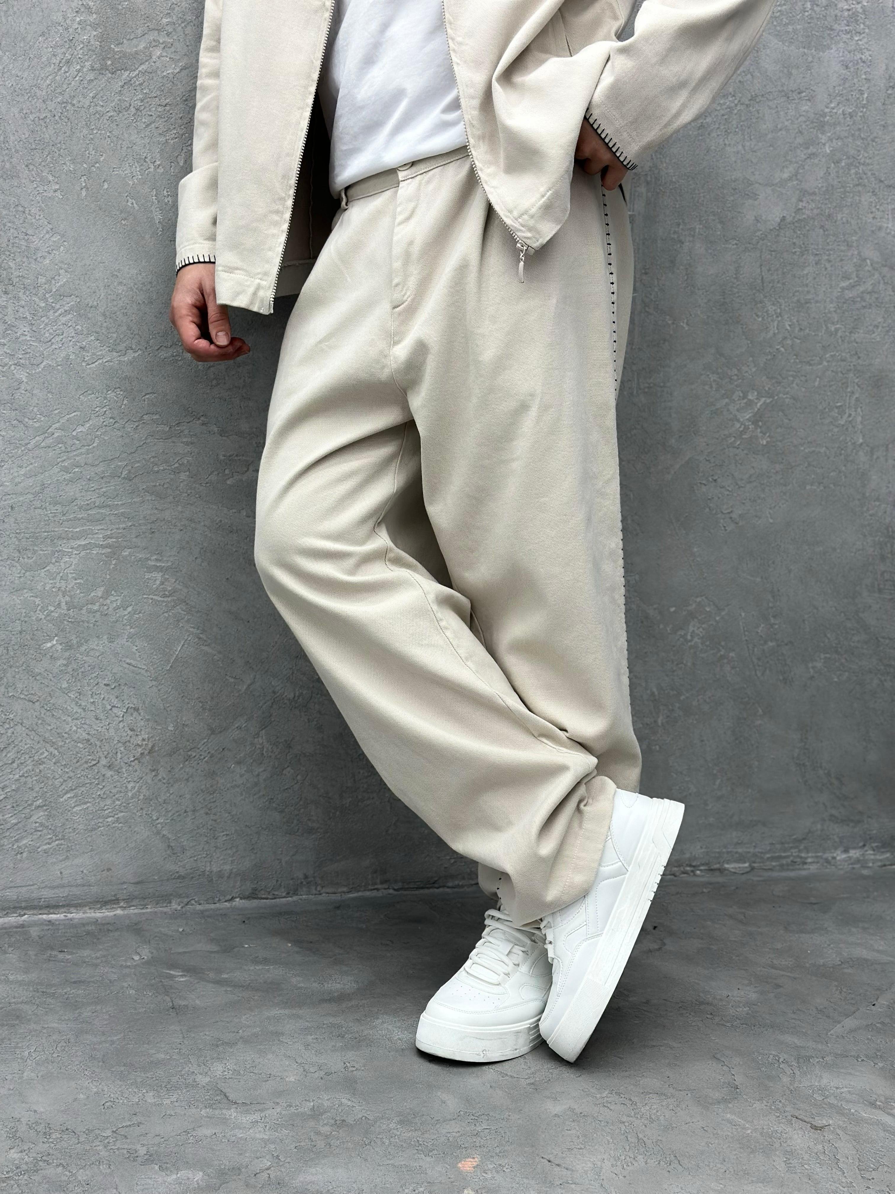 TK103 Oversize Gabardin Kumaş Takim Krem