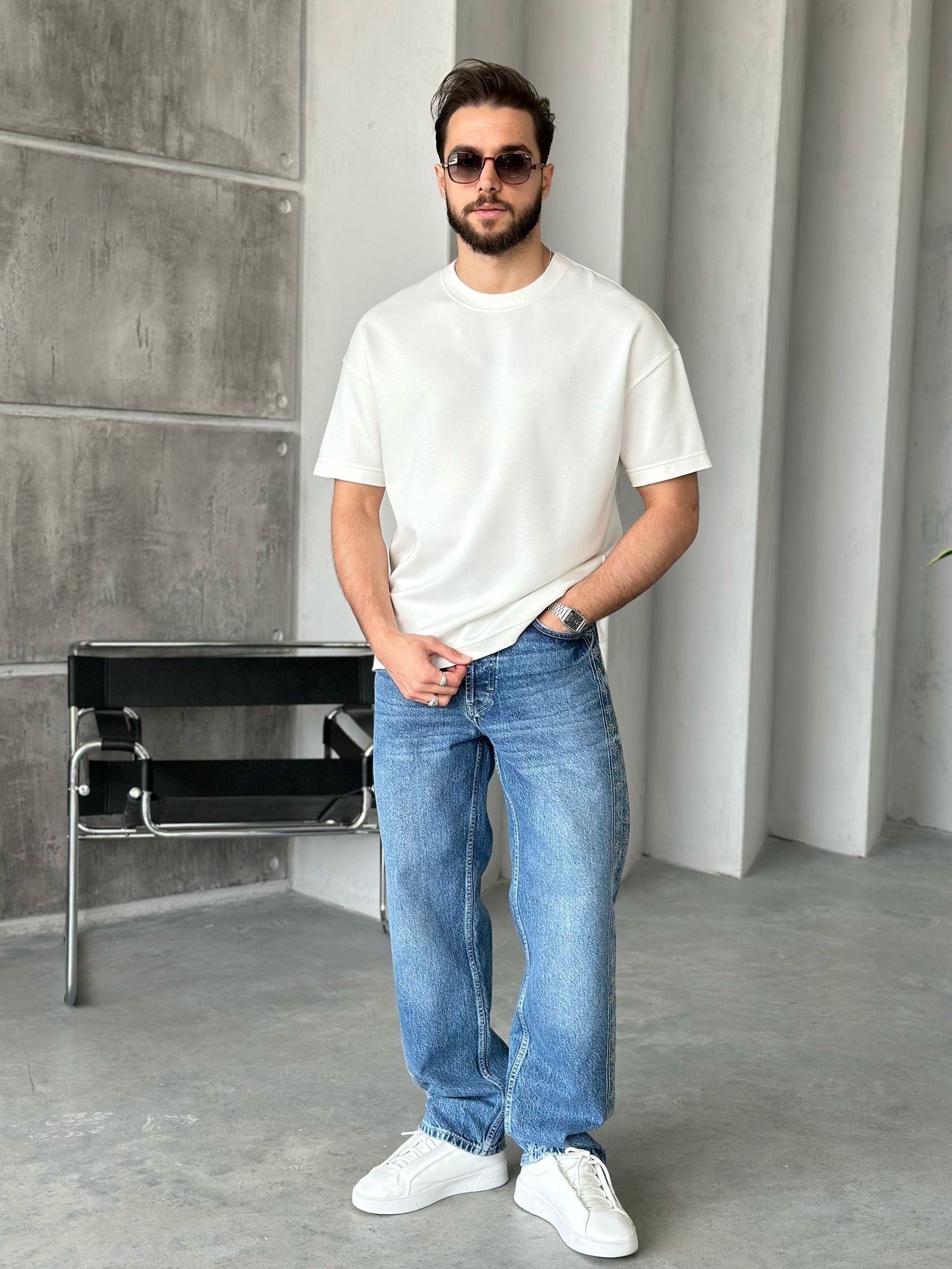 T106 Modal Kumaş Oversize T-shirt Beyaz 