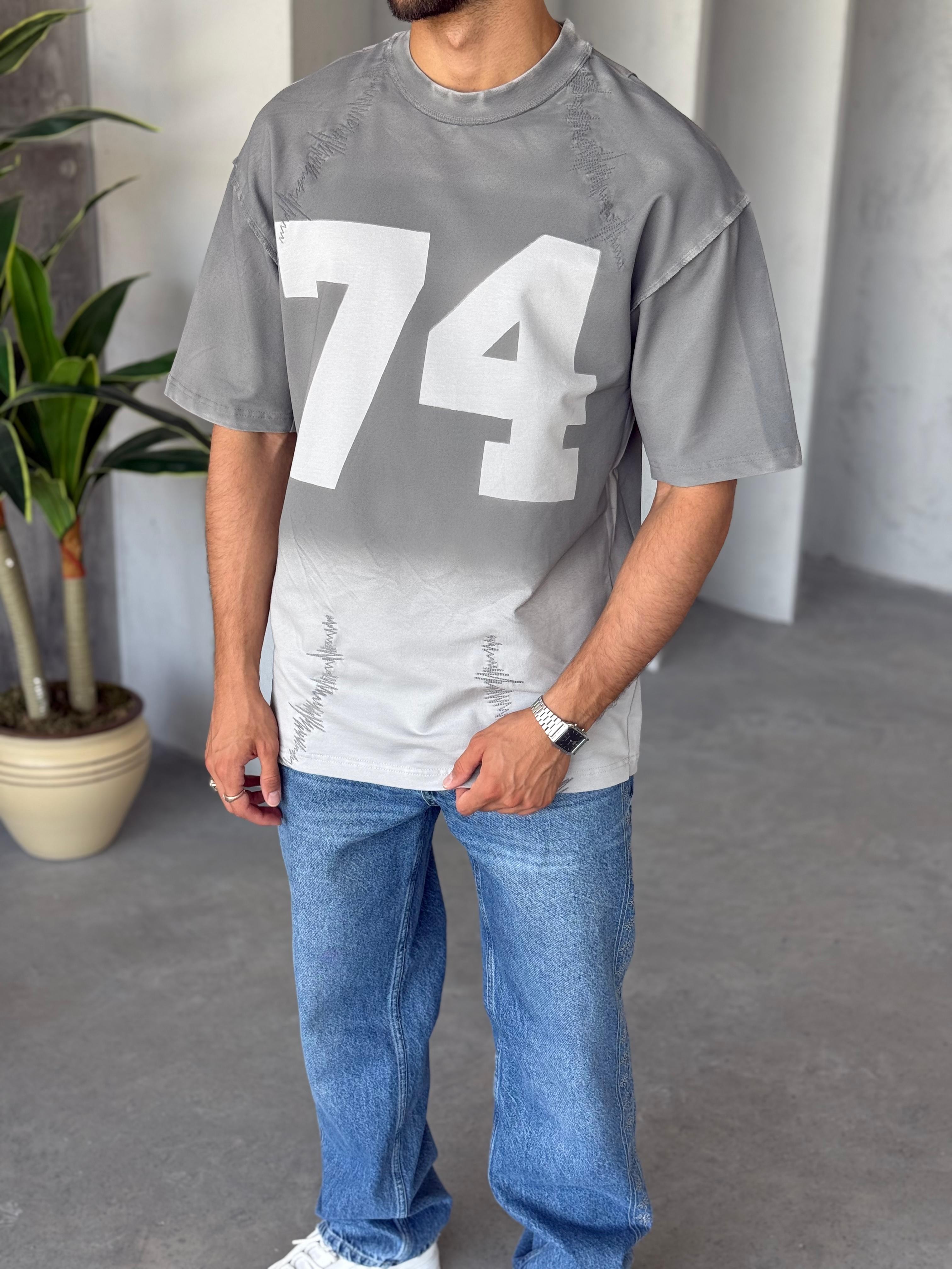 T5000 Yıkamalı Tasarım Oversize T-shirt Gri