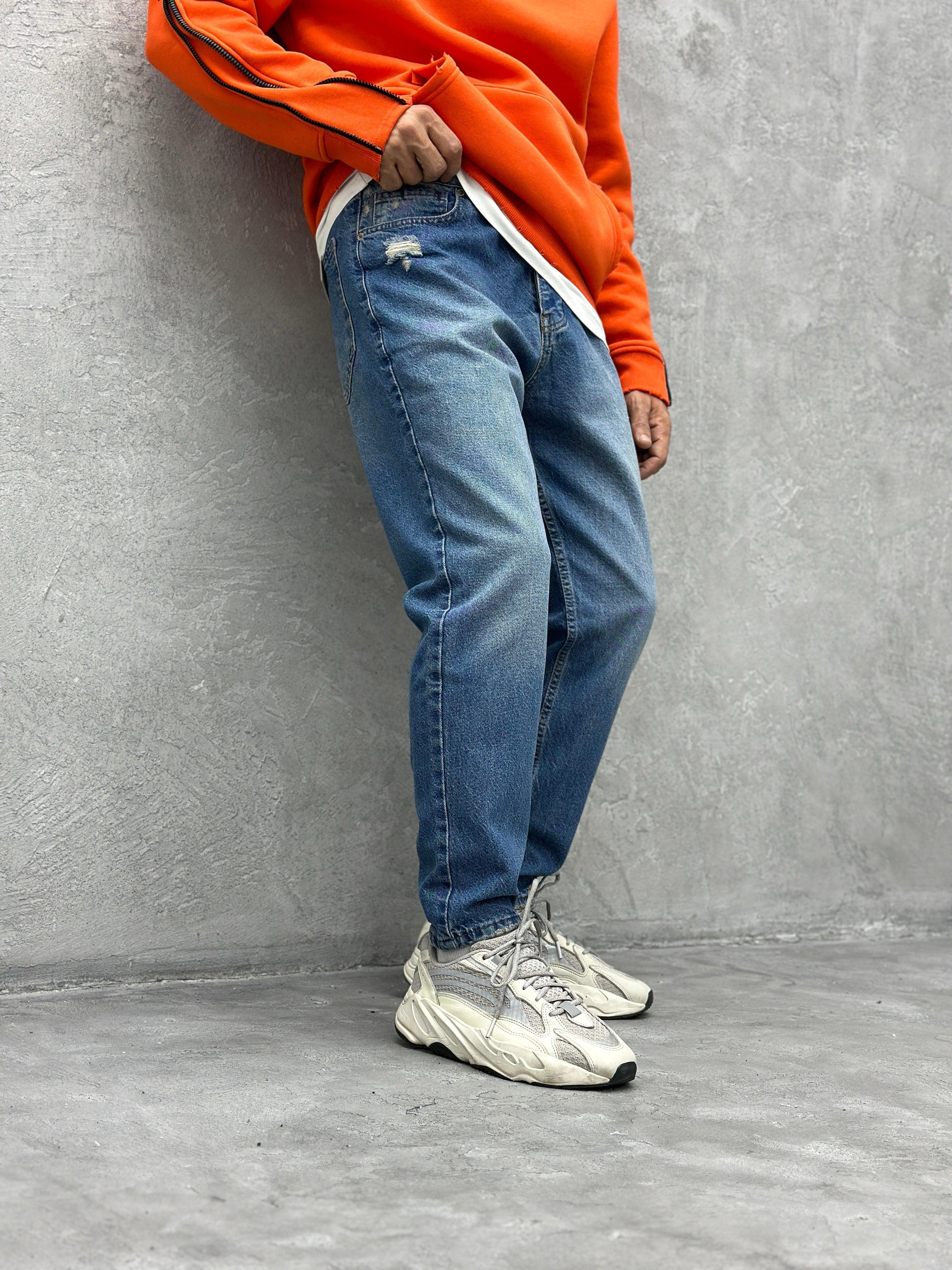 P340 Mavi Yırtıklı Boyfriend Pantolon -K