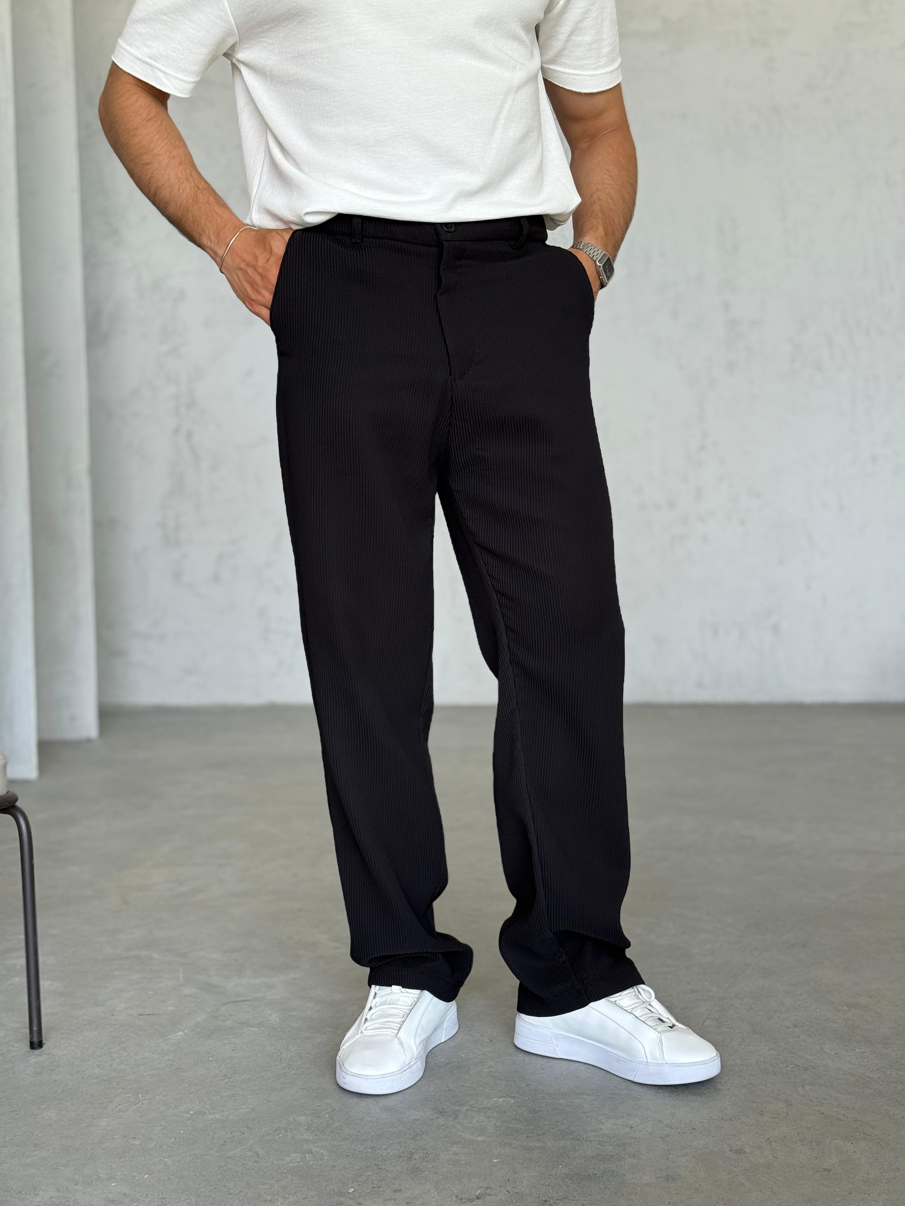 KM50730 Fitilli Baggy Kumaş Pantolon Siyah