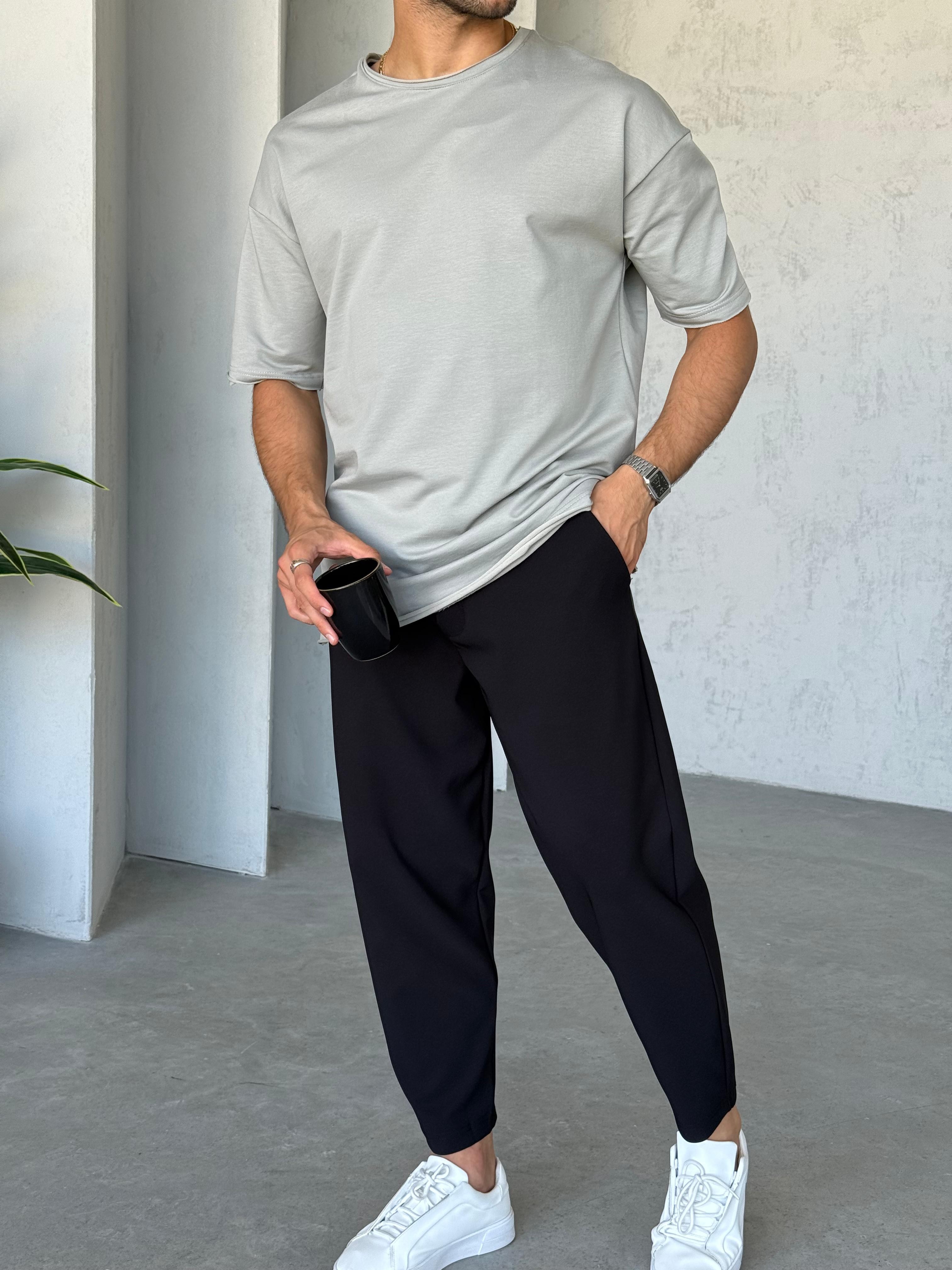 T6663 Yan Yırtmaçlı Oversize T-shirt Gri