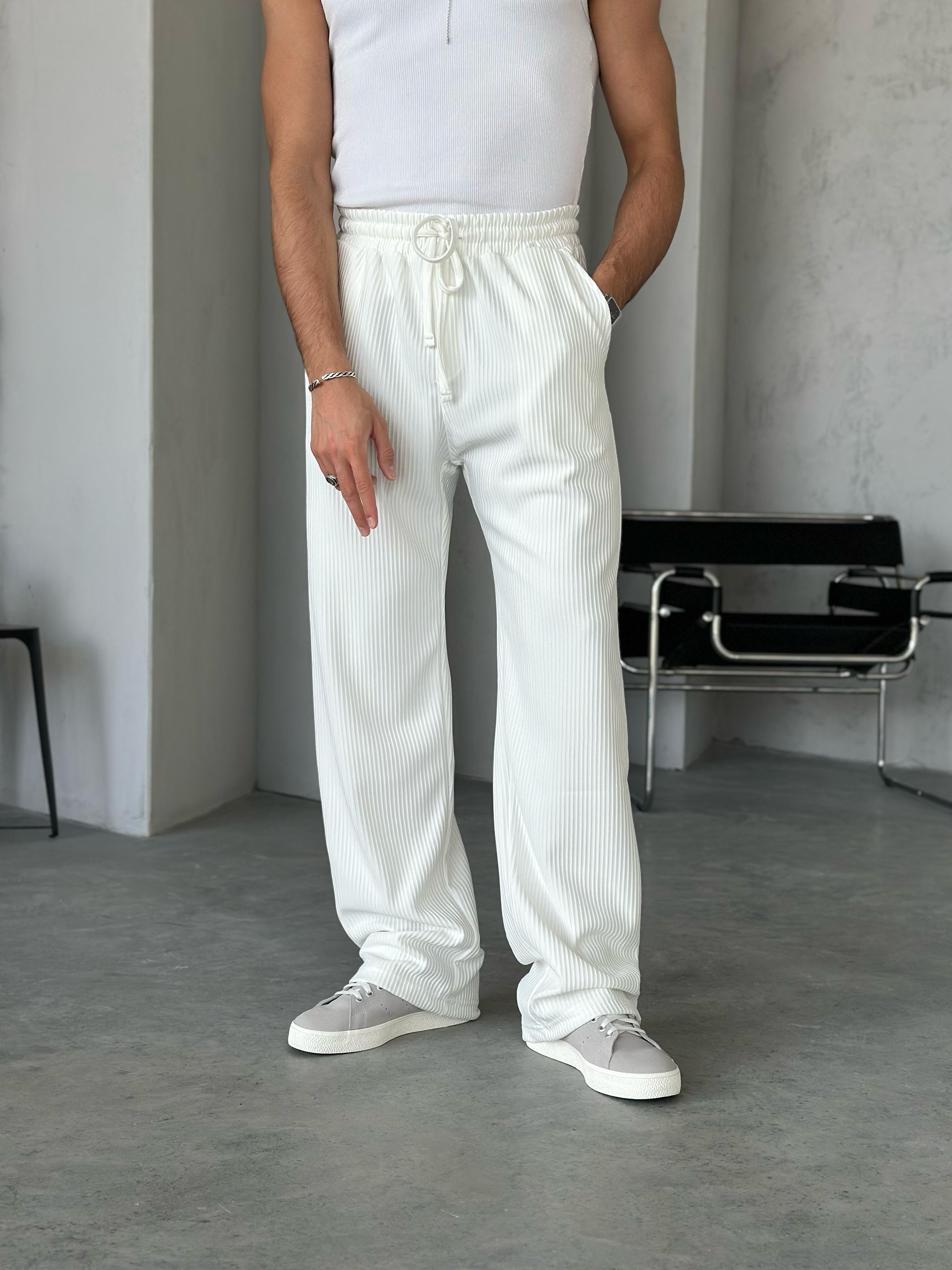 KM221 Fitilli Baggy Kumaş Pantolon Beyaz - G