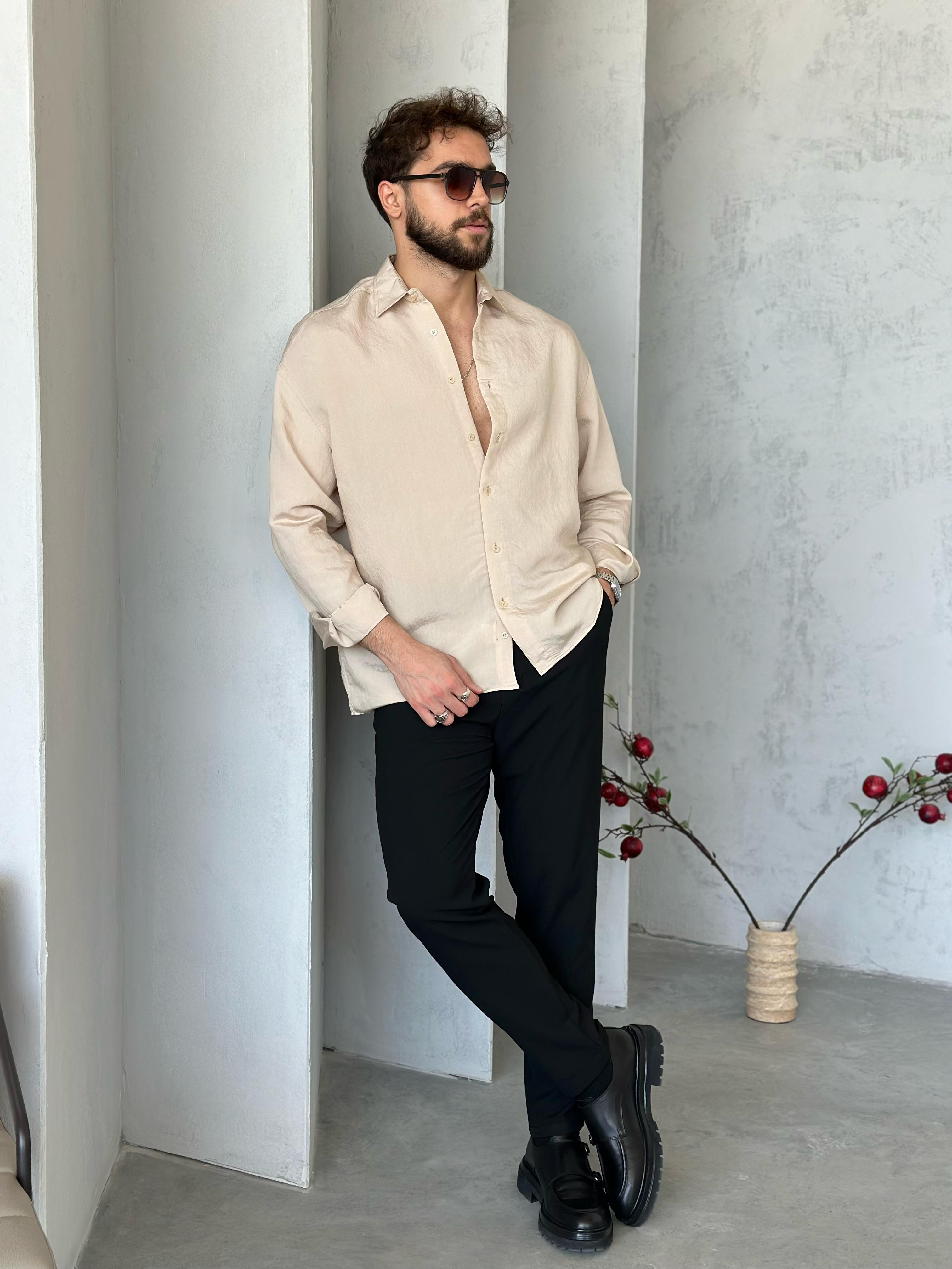 GM4600 Modal Kumaş Basic Oversize Gömlek Bej