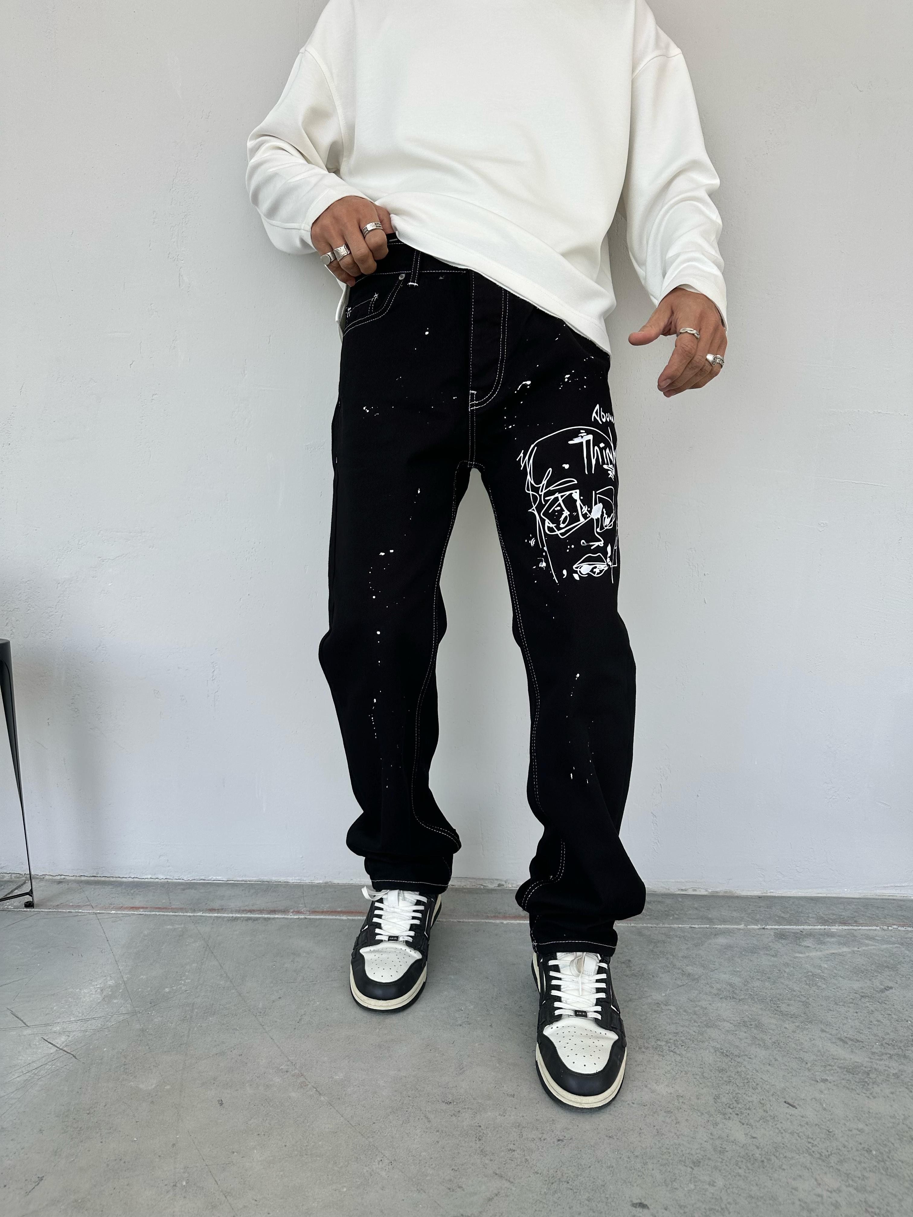 P289 Siyah Baskılı Baggy Pantolon