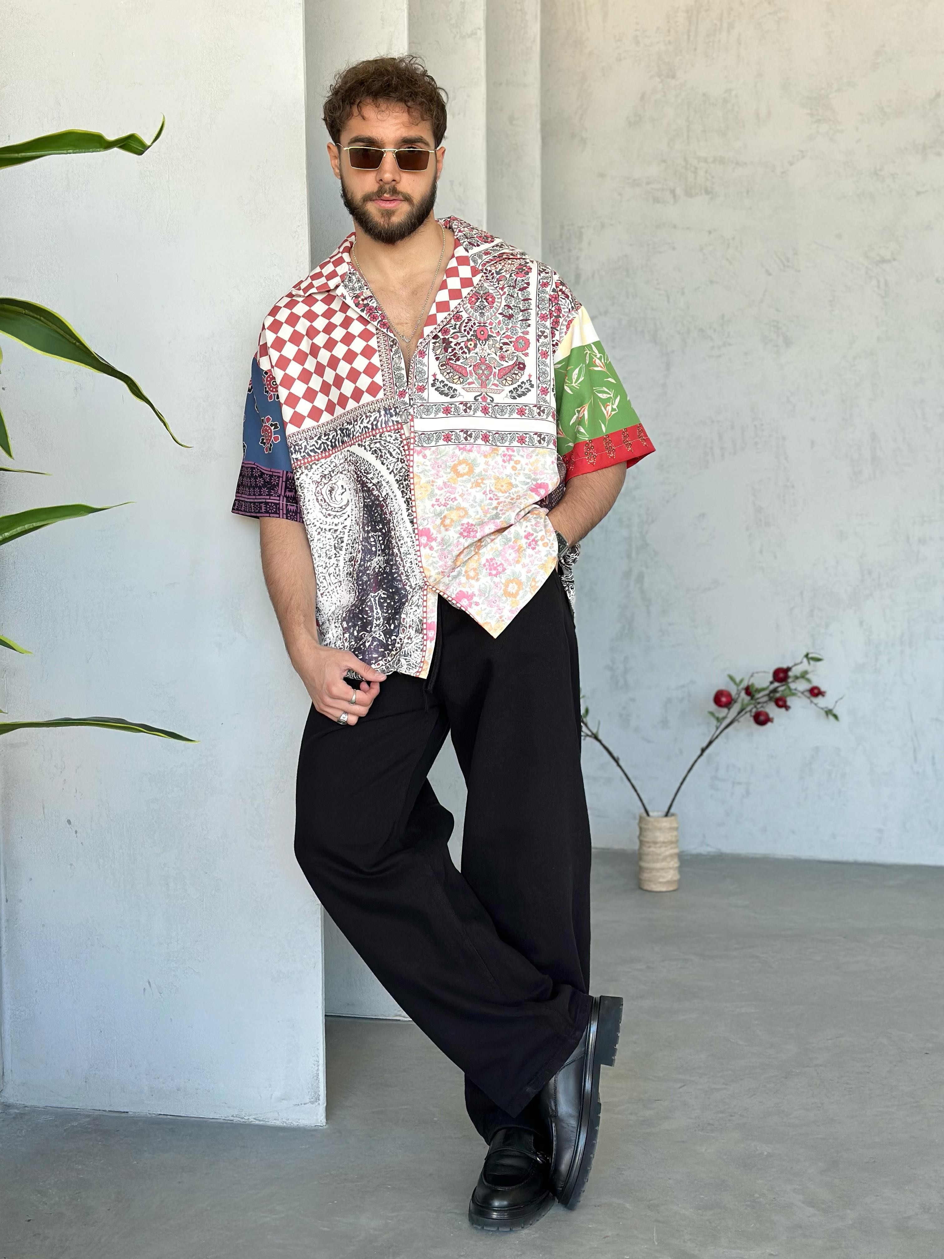 GM2851 Desenli Dubble Hürrem Kumaş Oversize Gömlek