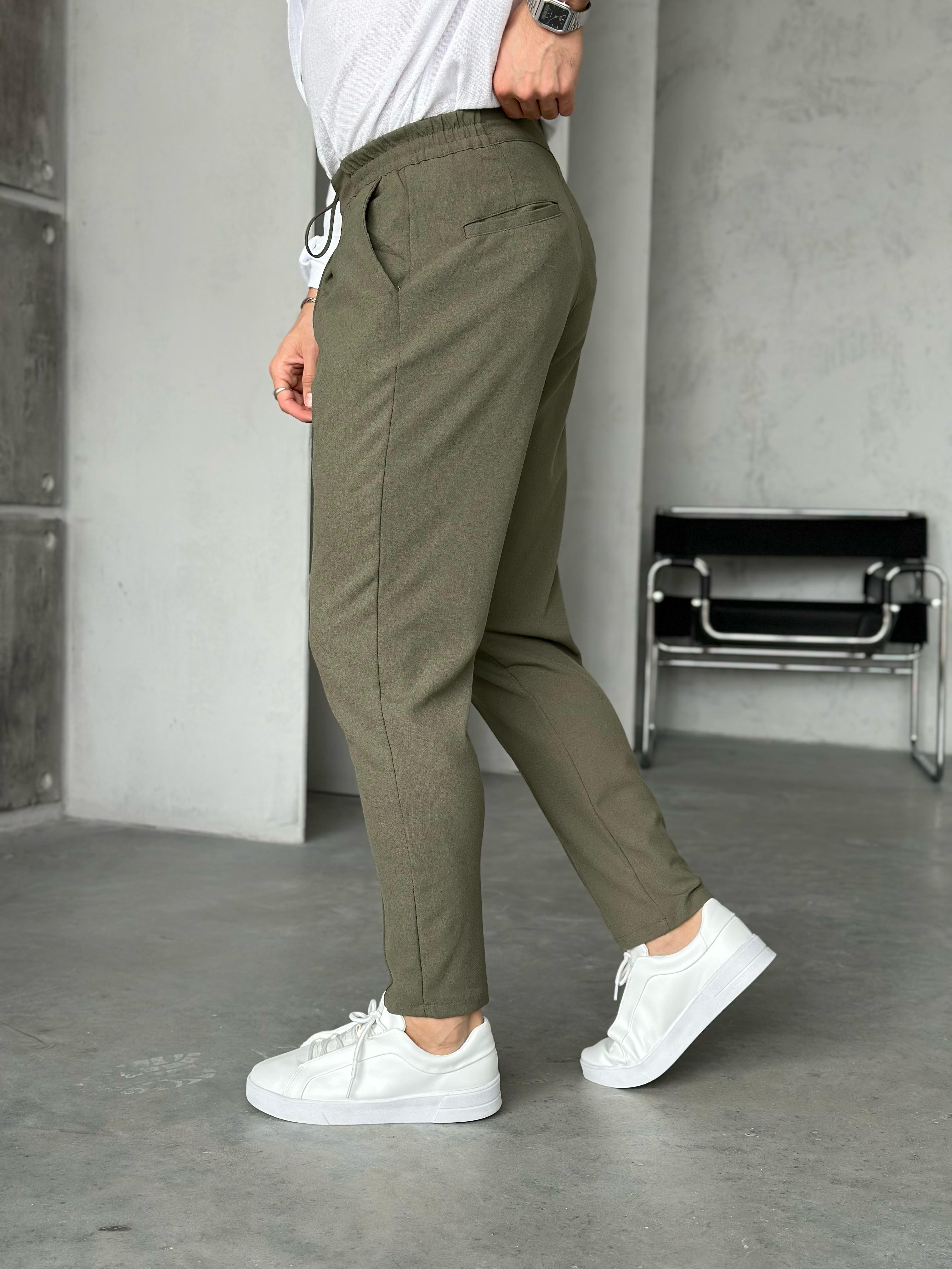 KM50310 jogger pantolon ip,düğme detaylı Yeşil - W