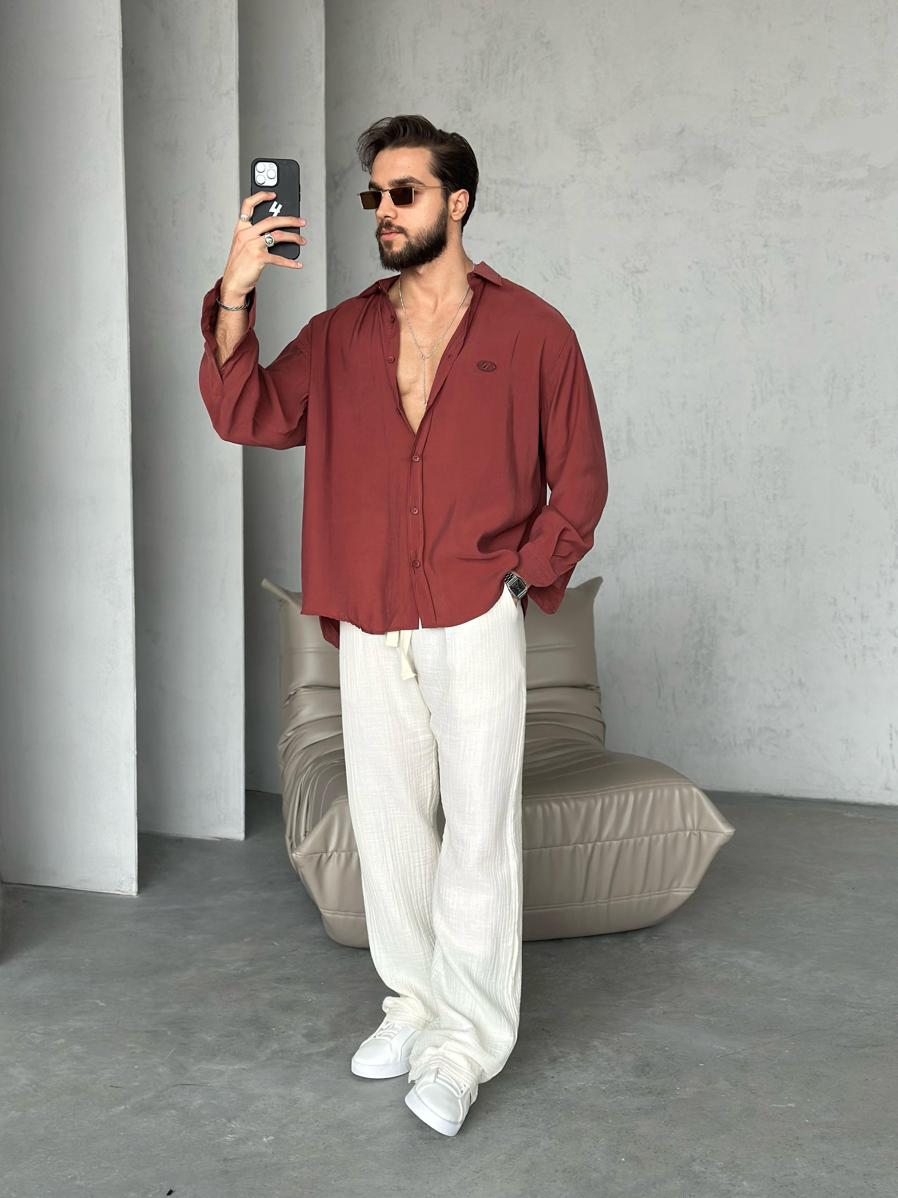 Modal Kumaş Oversize Gömlek Kiremit