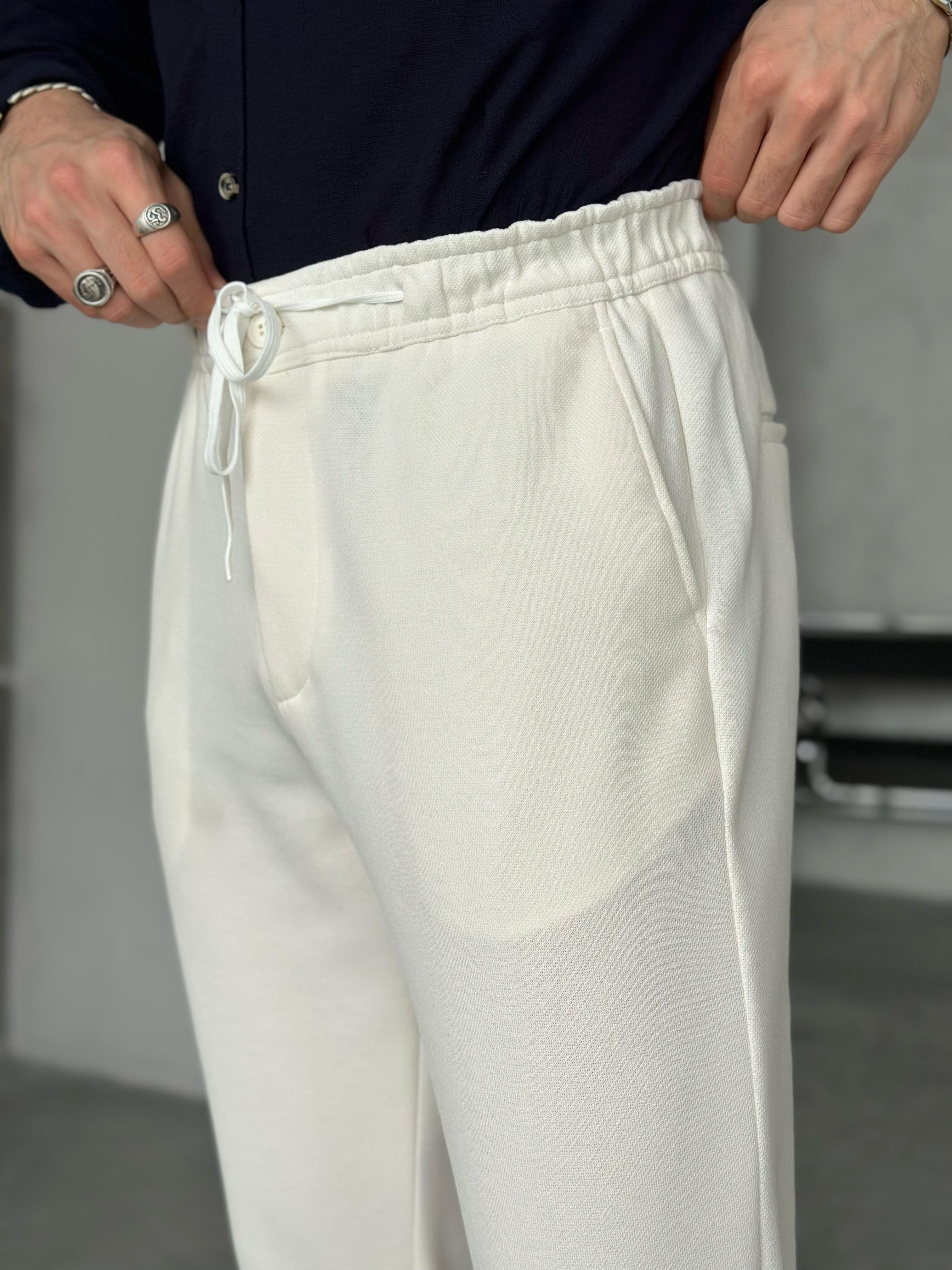 KM50362 Örme Slim jogger pantolon Krem - W