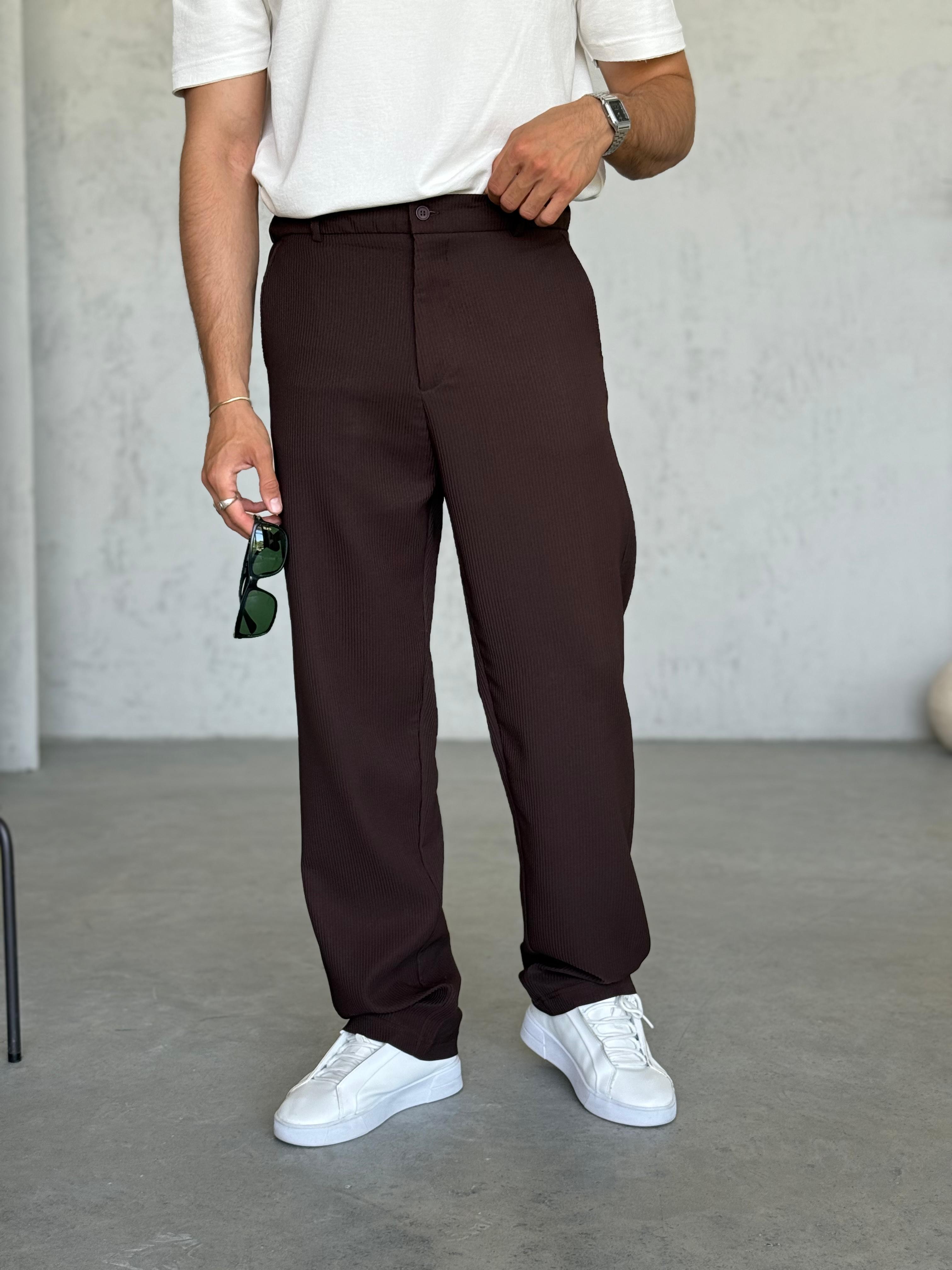 KM50732 Fitilli Baggy Kumaş Pantolon Kahve