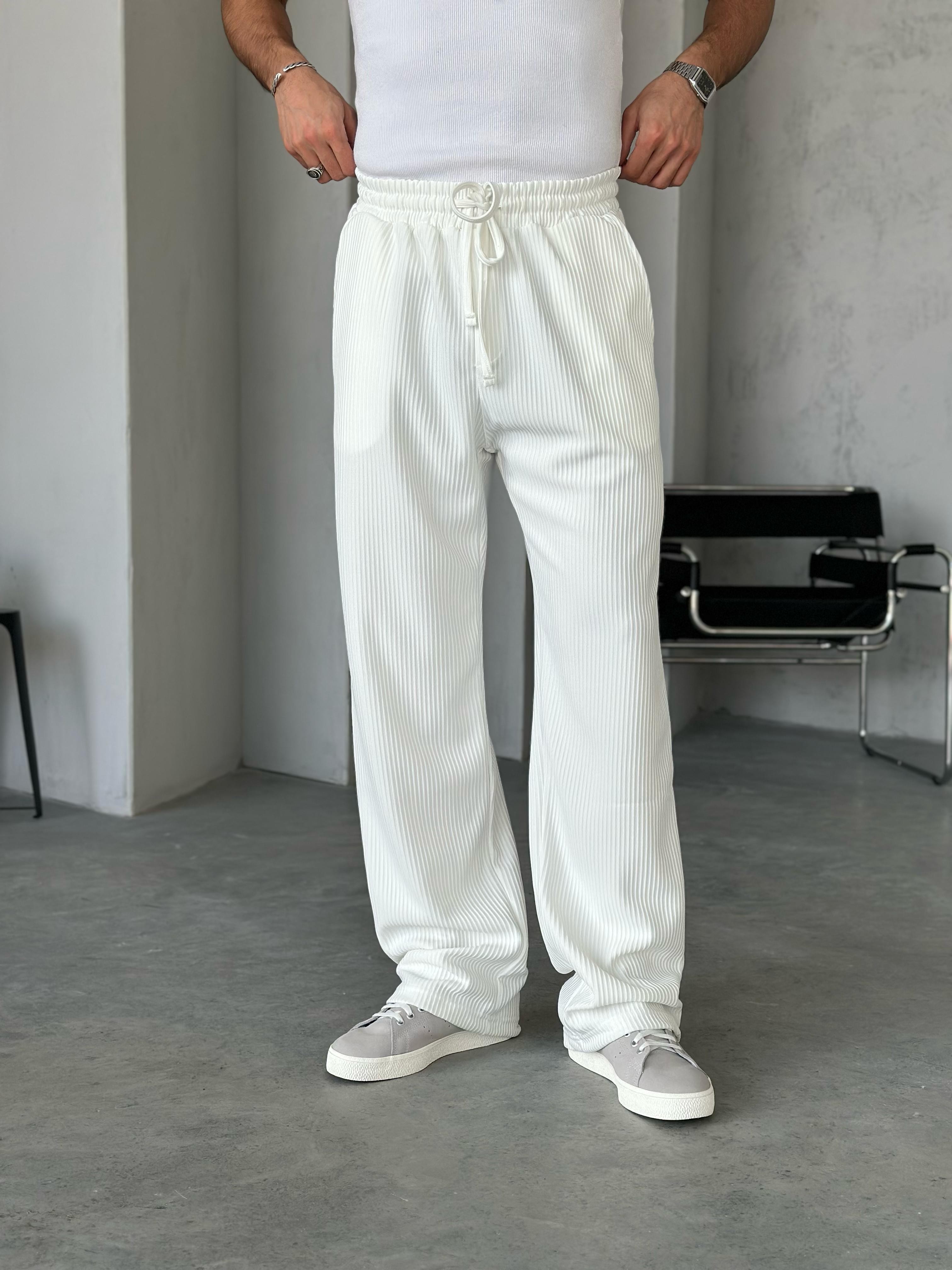 KM221 Fitilli Baggy Kumaş Pantolon Beyaz - G