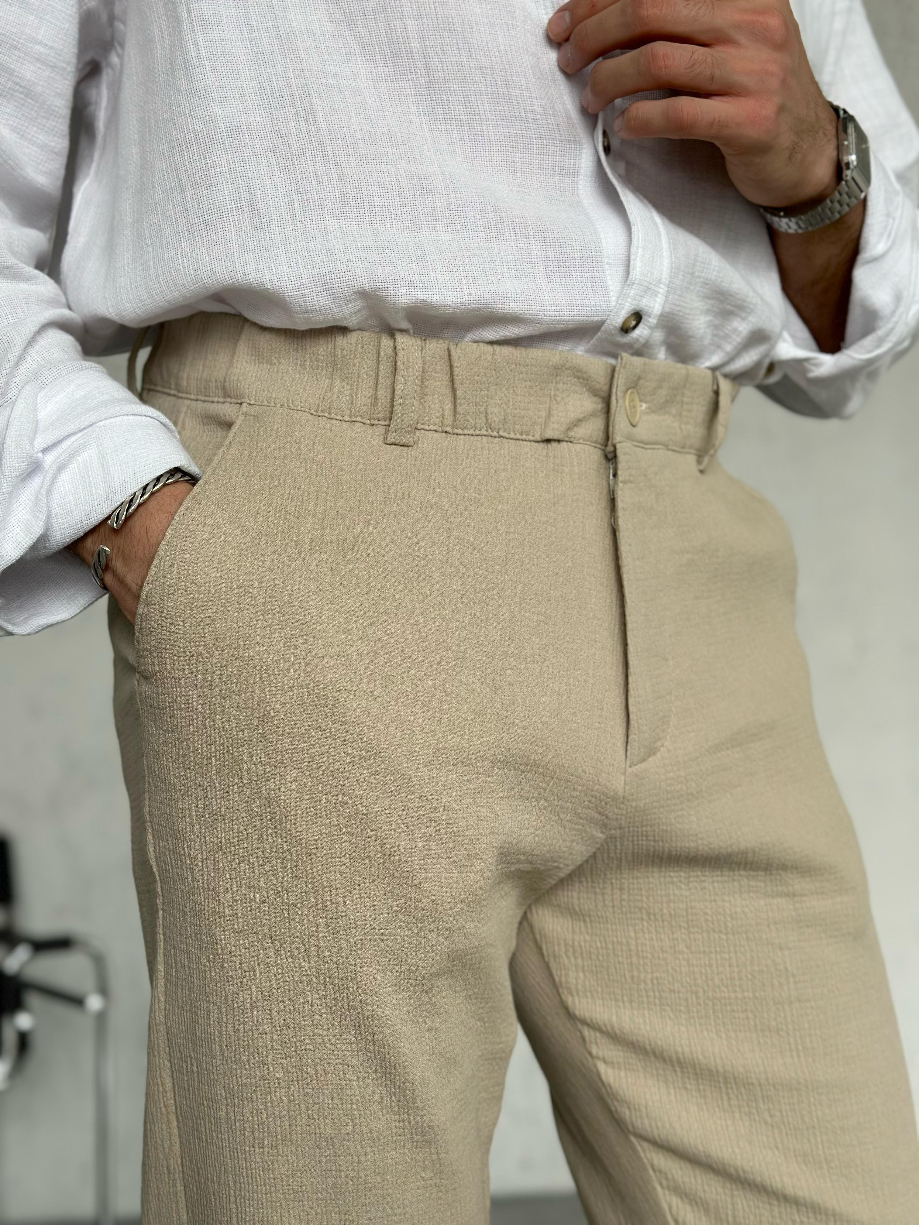 KM50662 Dokulu jogger pantolon BEJ - W