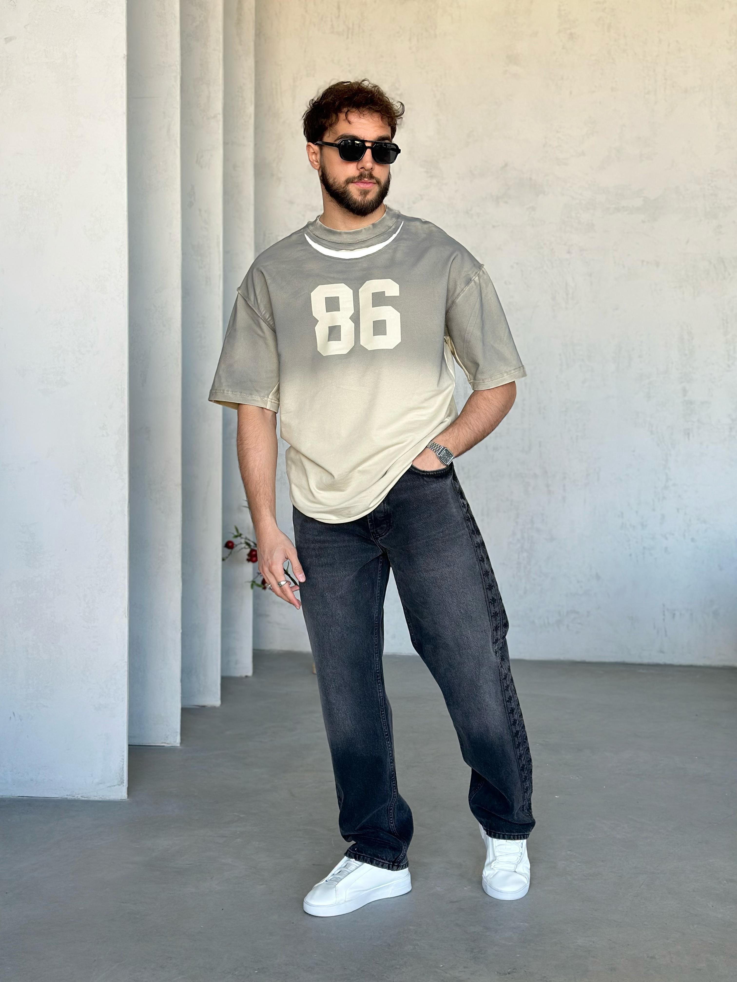 T501 Tasarım Yıkamalı Oversize T-shirt 