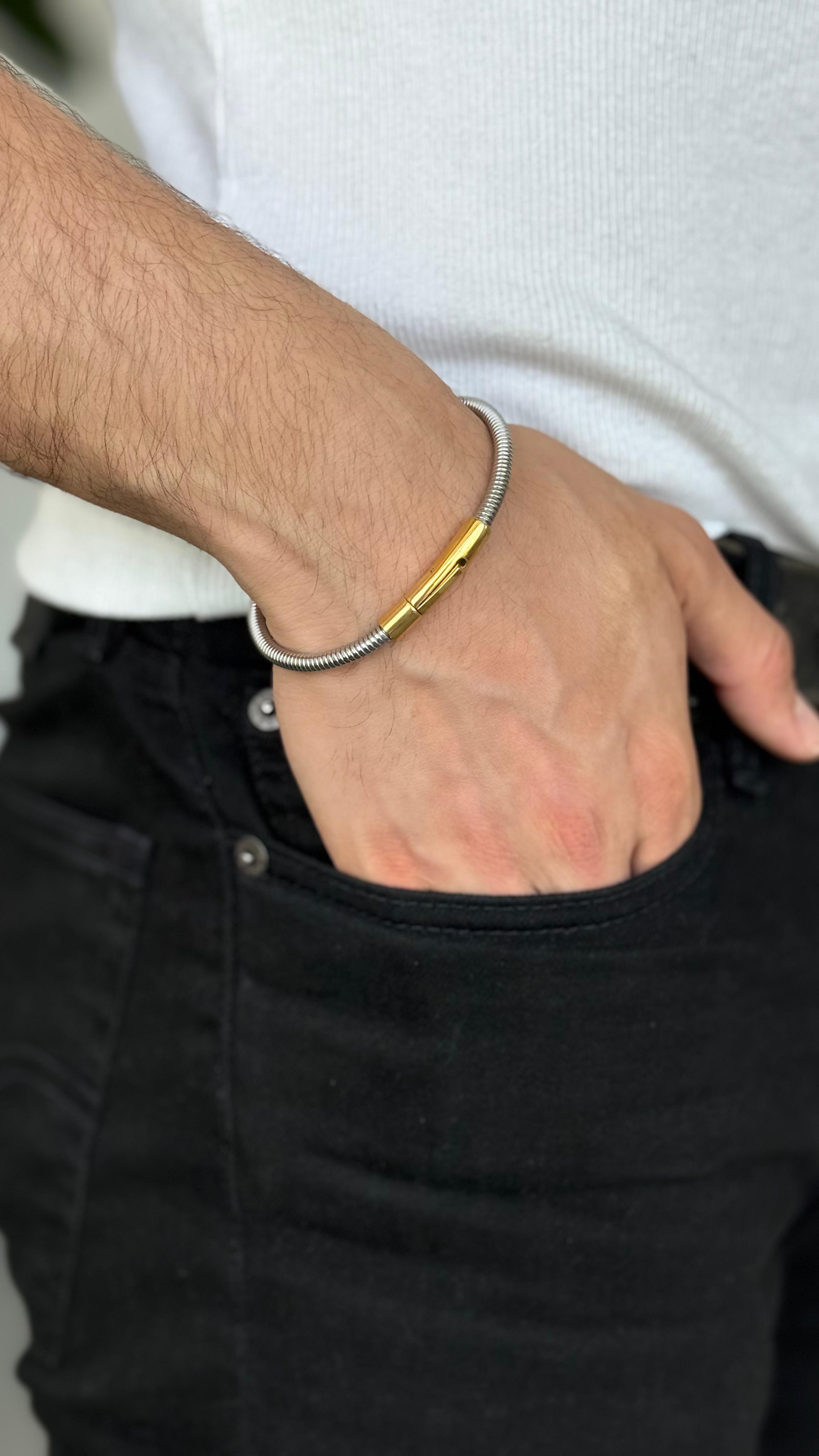 AK208 Gold Çelik Kelepçe Bileklik