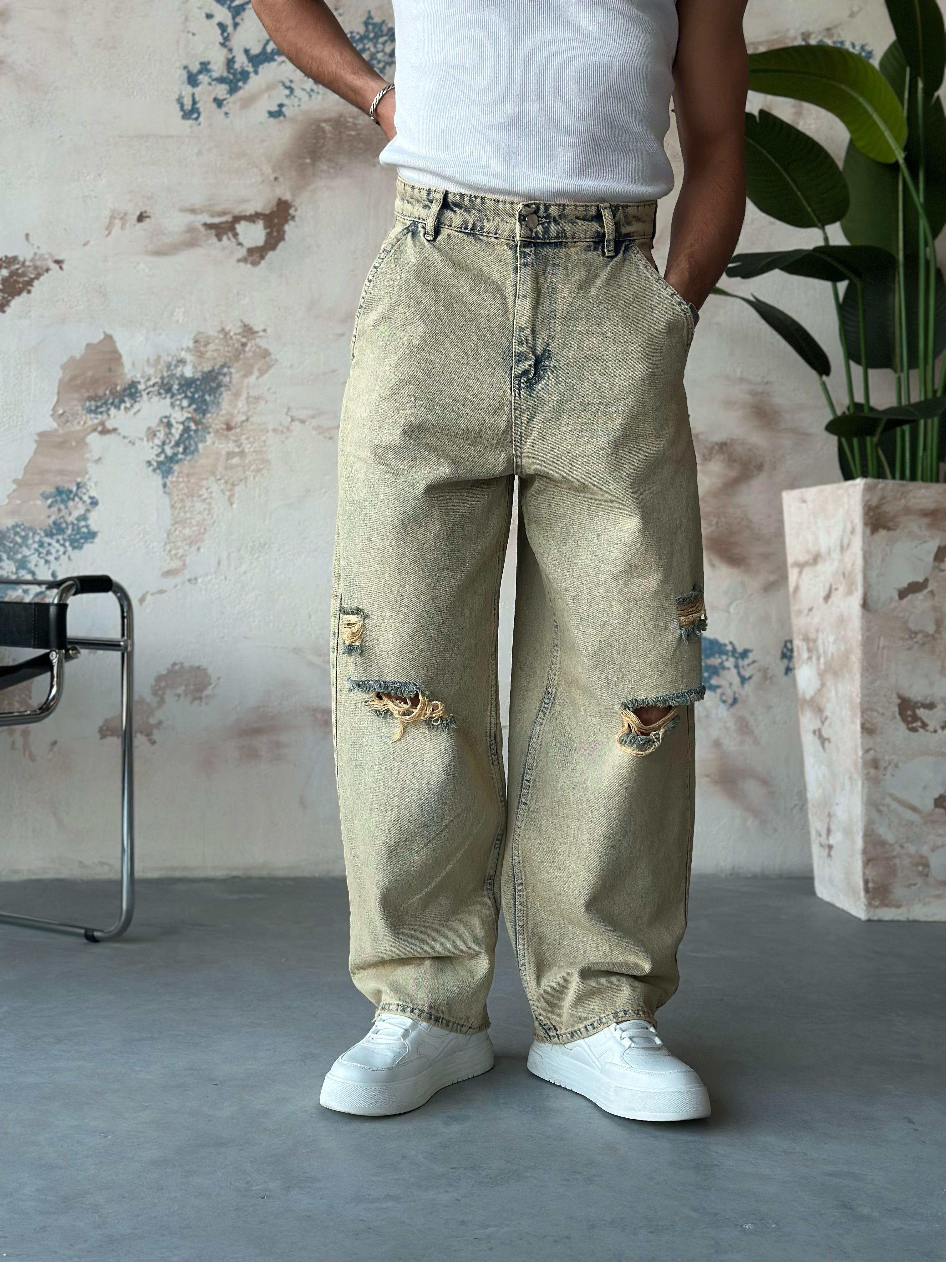 P512 YIKAMALI EKSTRA BOL BAGGY PANTOLON